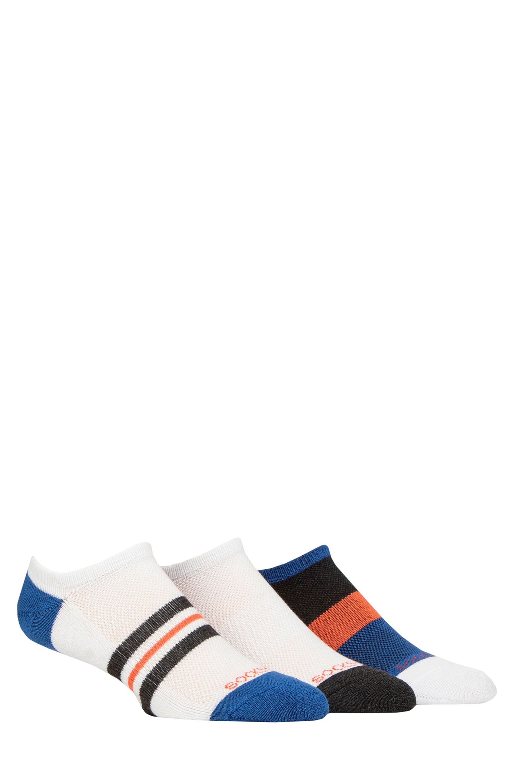Image of Mens 3 Pair SOCKSHOP Bamboo Cushioned Trainer Socks White / Mandarin 7-11