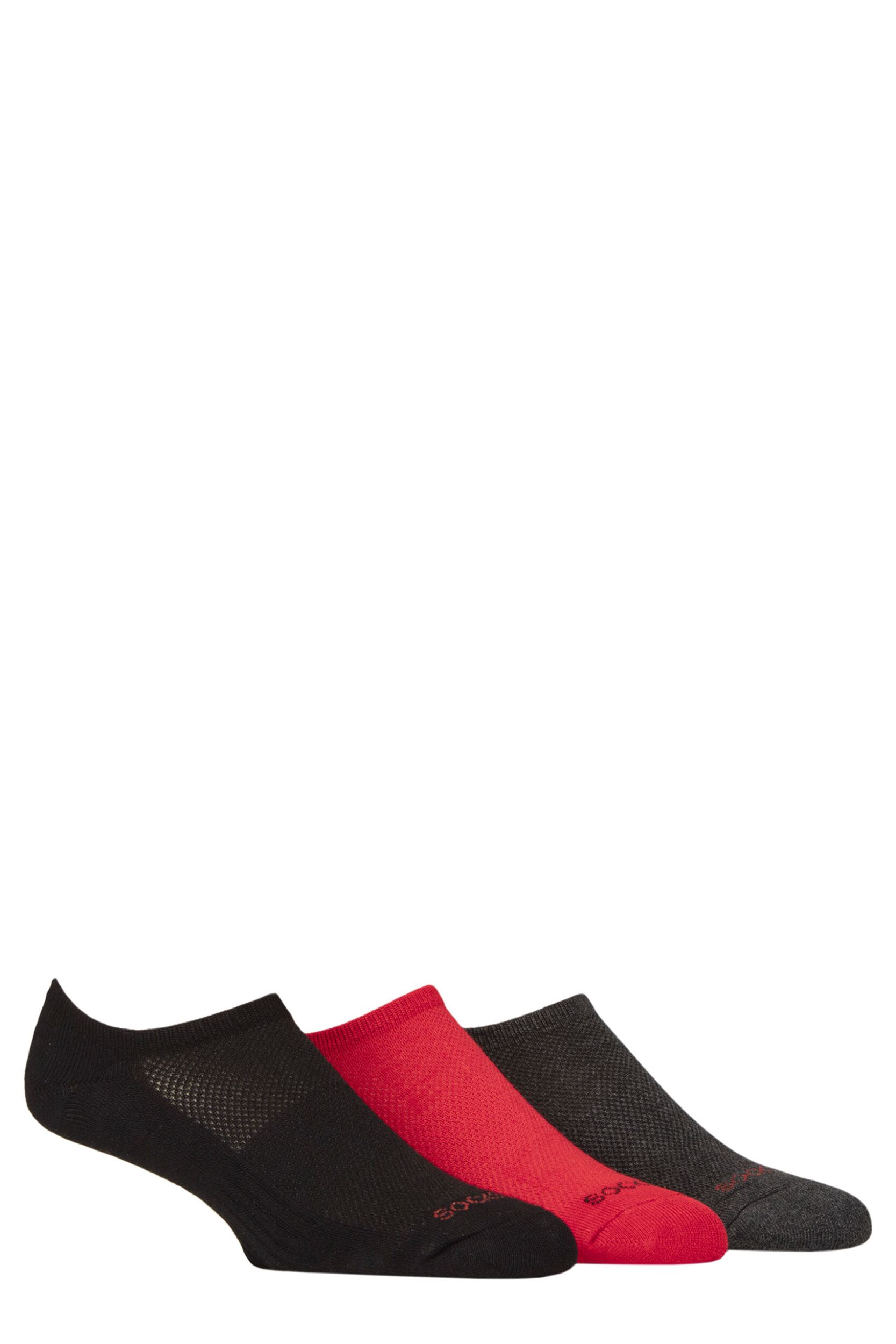 3 Pair Black / Grey / Red Bamboo Cushioned Trainer Socks Men's 7-11 Mens - SOCKSHOP