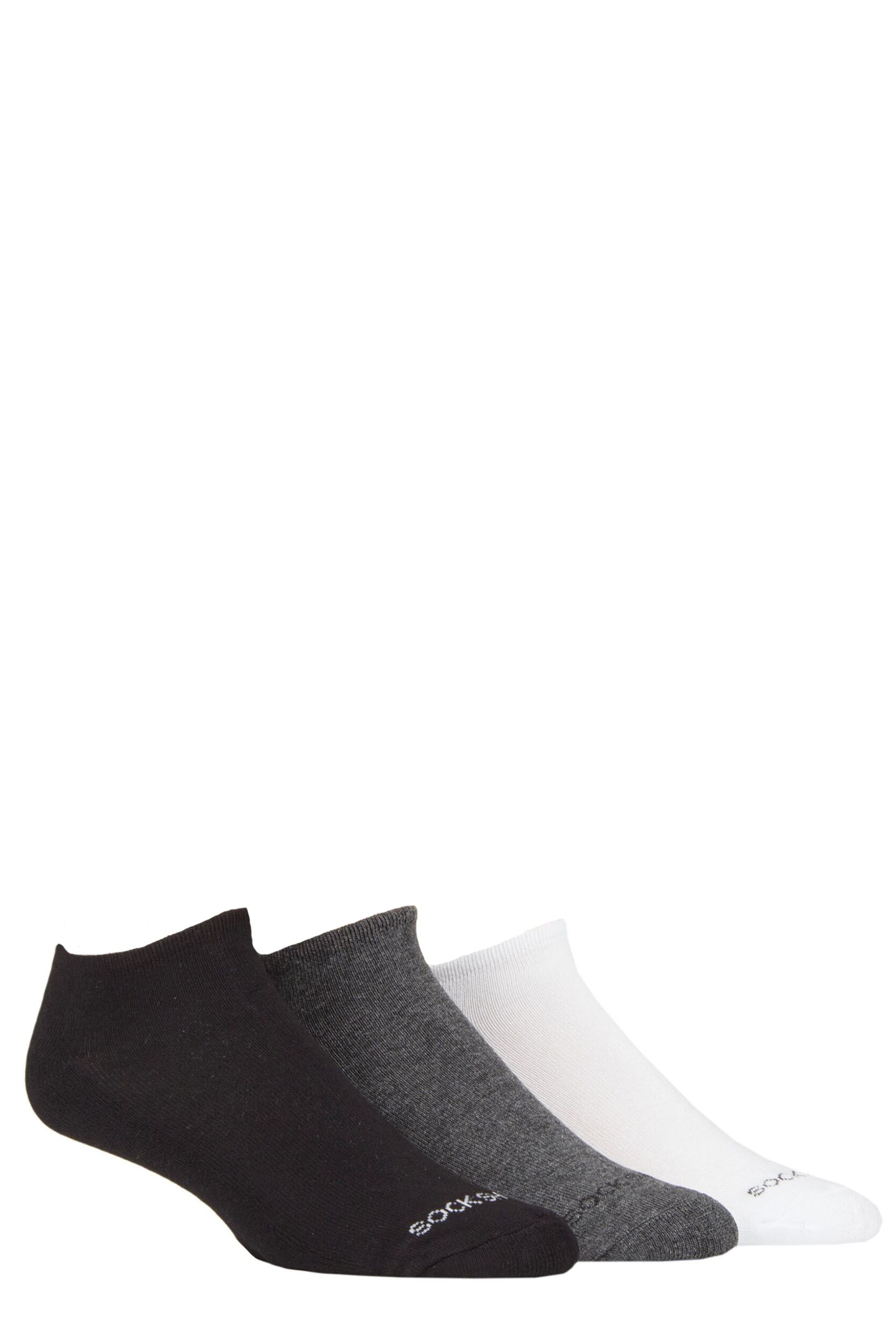Mens 3 Pair SOCKSHOP Bamboo Cushioned Trainer Socks Black / Grey / White 7-11 Mens