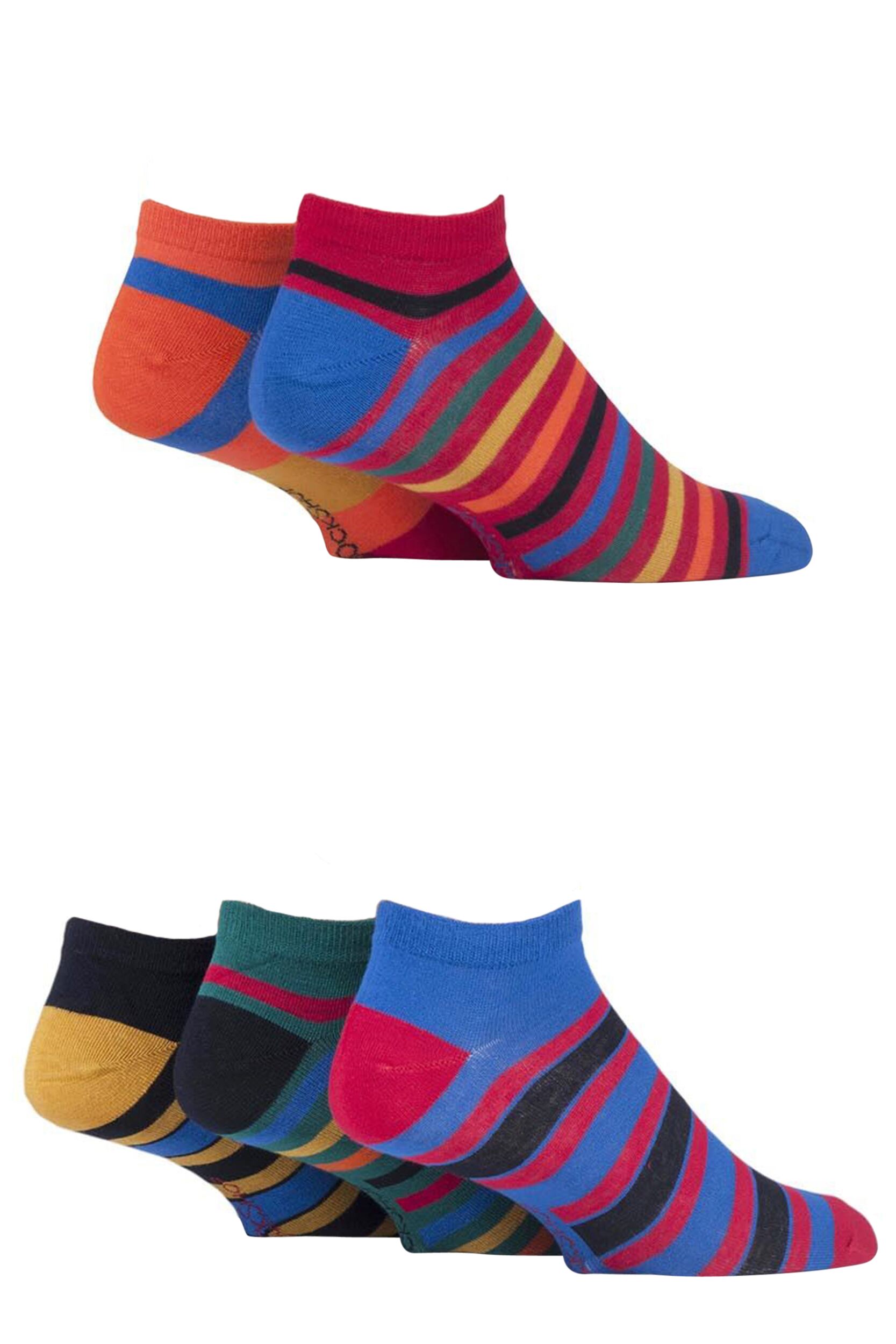 5 Pair Classic Bright Bamboo Striped Trainer Socks Men's 7-11 Mens - SOCKSHOP