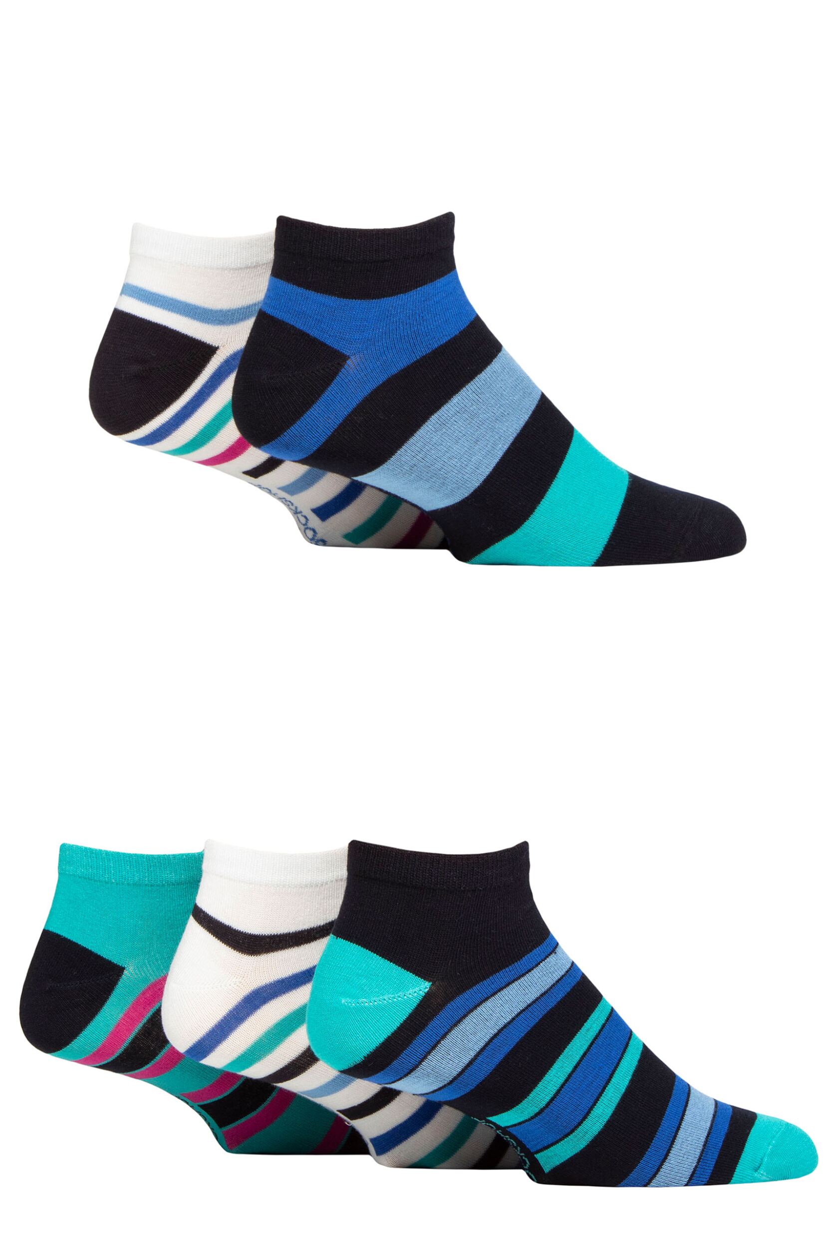 Mens 5 Pair SOCKSHOP Bamboo Striped and Plain Trainer Socks Fresh 7-11 Mens