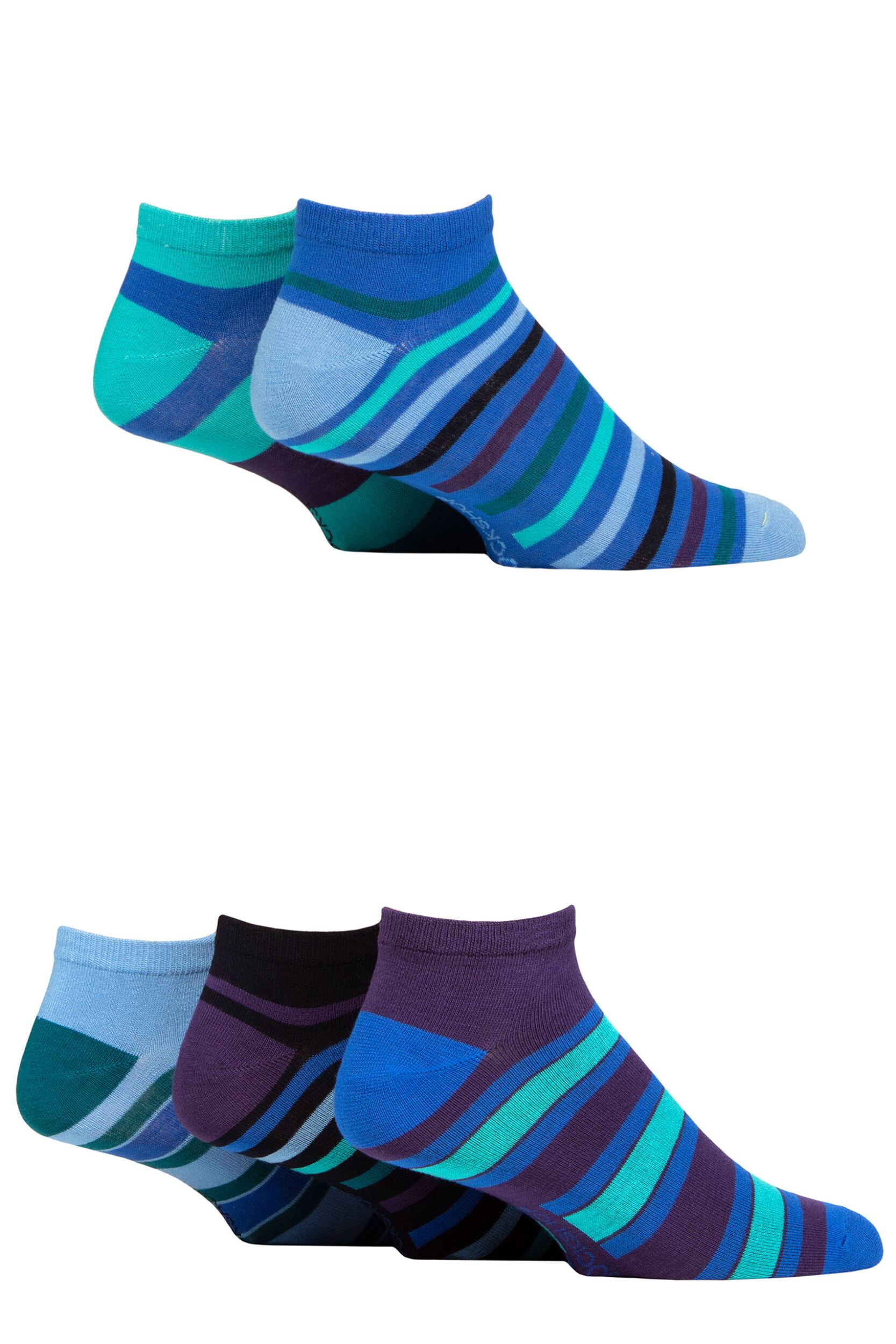 5 Pair Jewel Bamboo Striped Trainer Socks Men's 7-11 Mens - SOCKSHOP