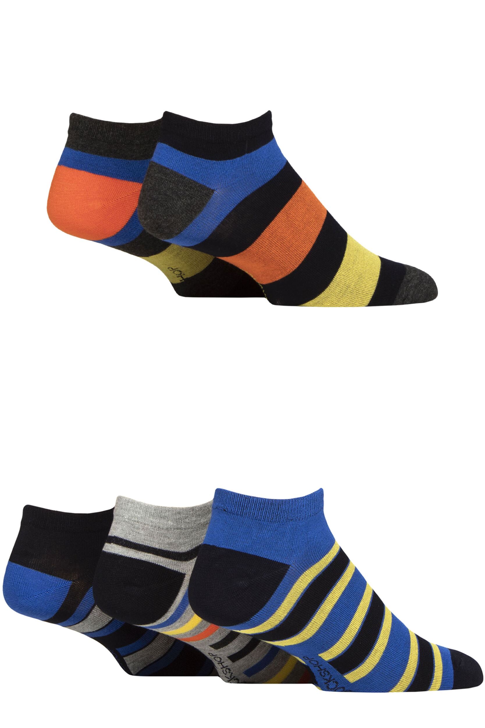 Mens 5 Pair SOCKSHOP Bamboo Striped and Plain Trainer Socks Navy Bright 7-11 Mens