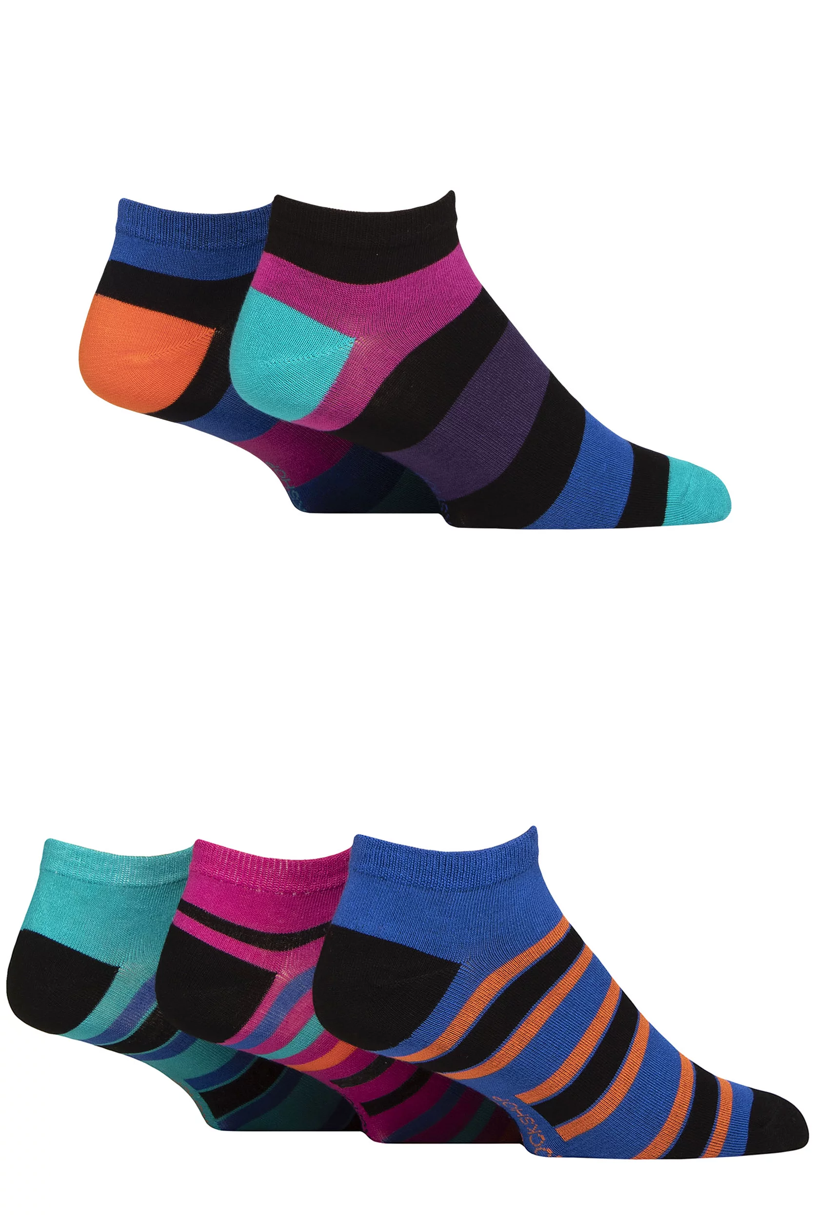 Mens 5 Pair SOCKSHOP Bamboo Striped and Plain Trainer Socks Peacock 7-11 Mens