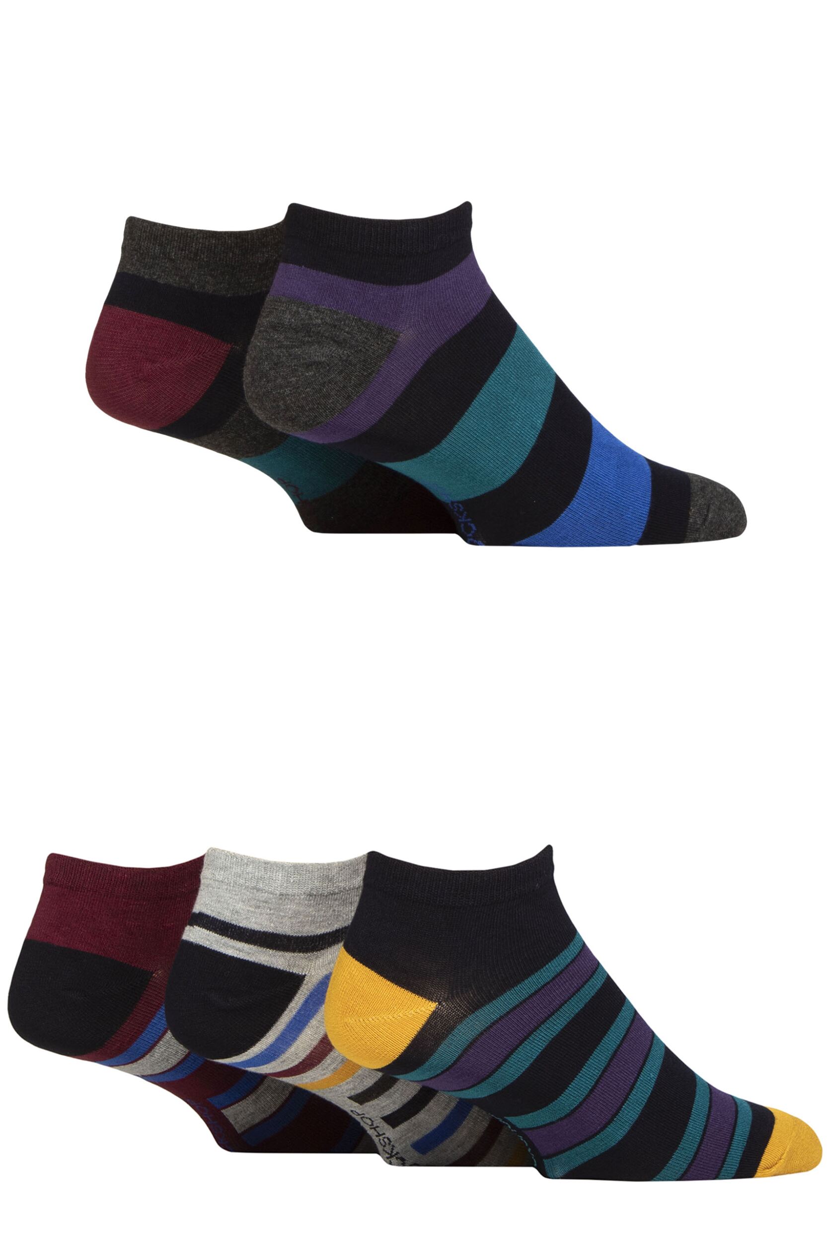 Mens 5 Pair SOCKSHOP Bamboo Striped and Plain Trainer Socks Royals 7-11 Mens