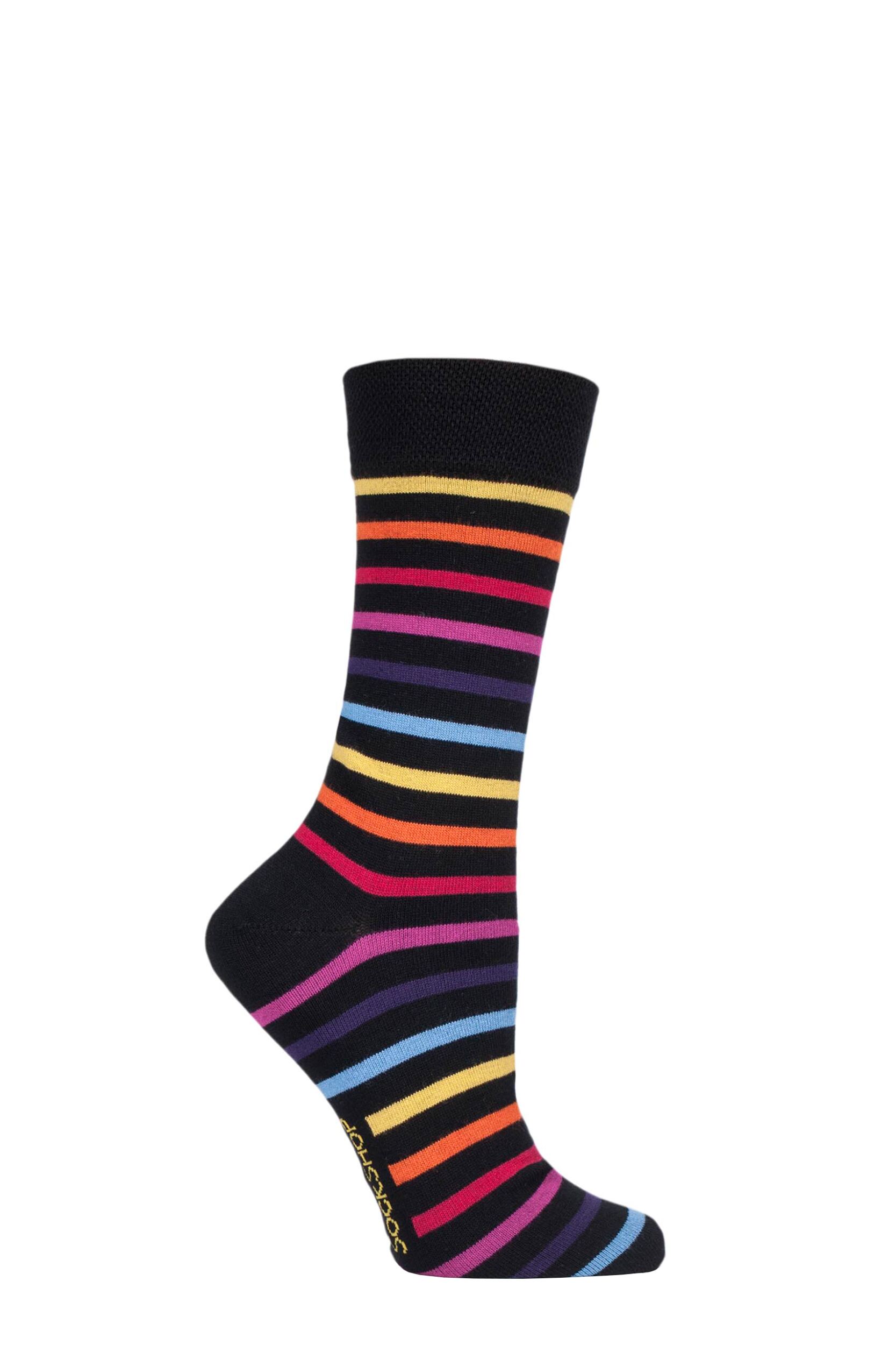 Image of 1 Pair Chasing Rainbows Striped Colour Burst Bamboo Socks with Smooth Toe Seams Unisex 4-8 Ladies