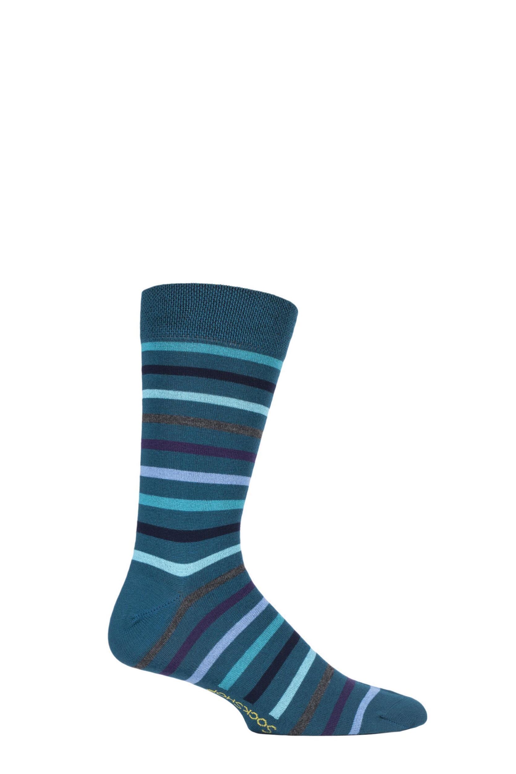 Image of 1 Pair Green Is The Colour Striped Colour Burst Bamboo Socks with Smooth Toe Seams Unisex Mens