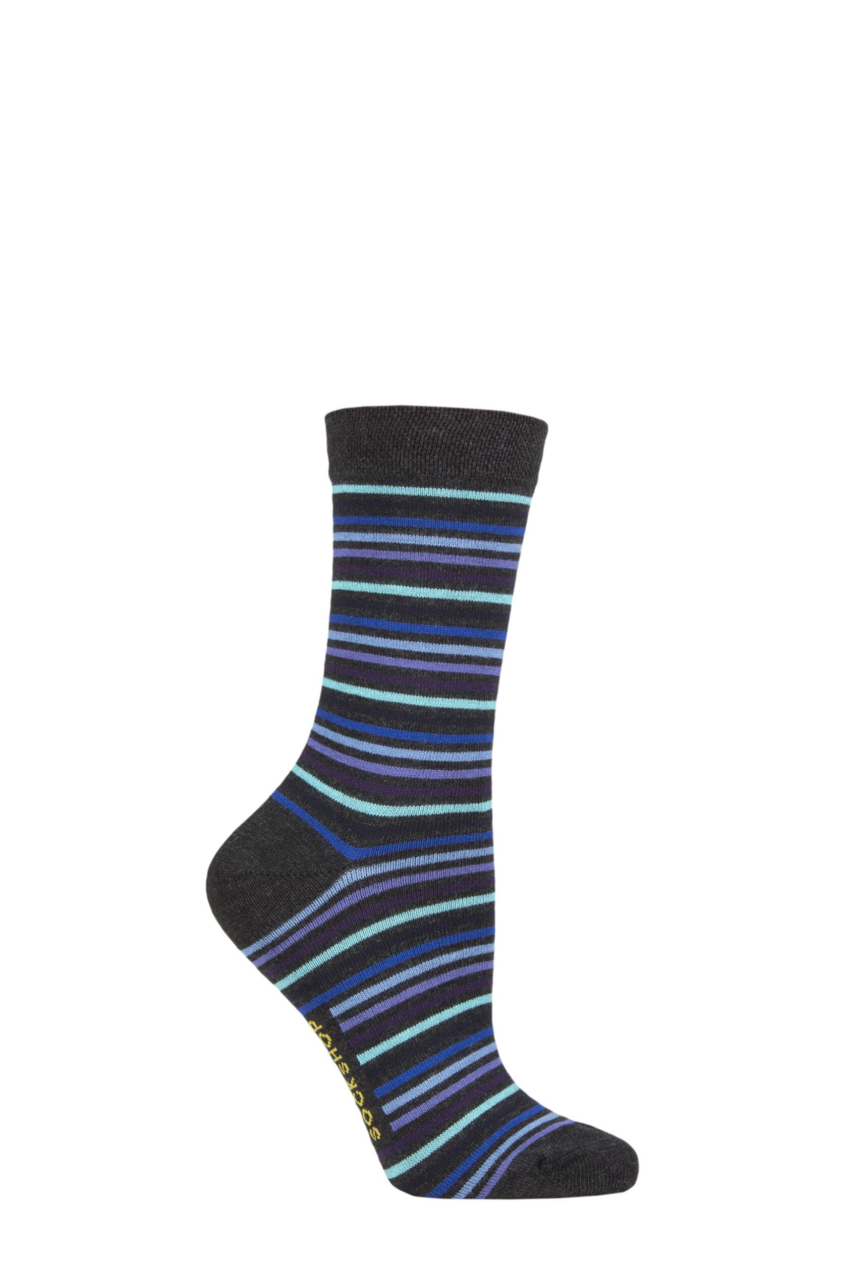 Image of SOCKSHOP 1 Pair Striped Colour Burst Bamboo Socks with Smooth Toe Seams November Rain 4-8 Ladies