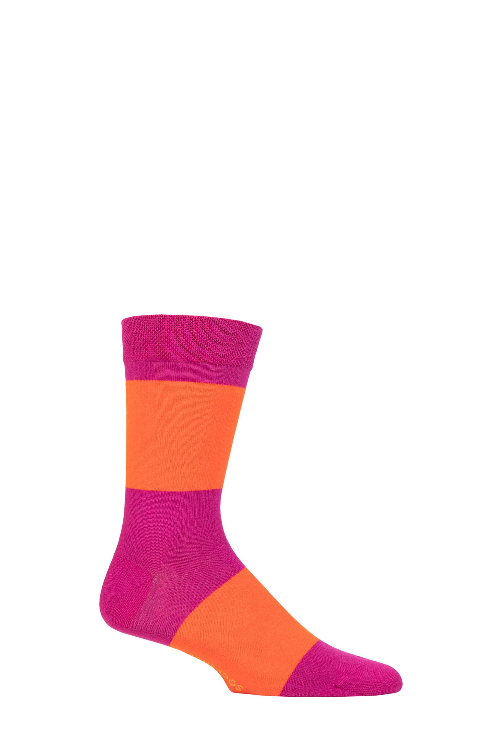 Image of SOCKSHOP 1 Pair Striped Colour Burst Bamboo Socks with Smooth Toe Seams Pink Cadillac 12-14
