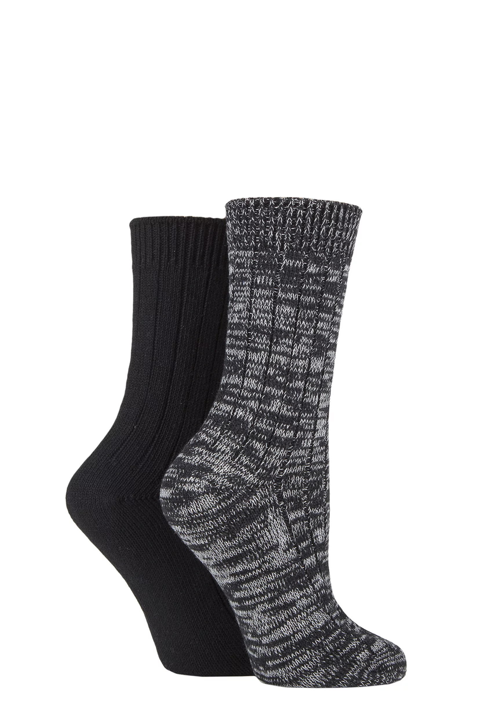 Women's 2 Pair SOCKSHOP Chunky Rib Cotton Boot Socks Black 4-8 Ladies