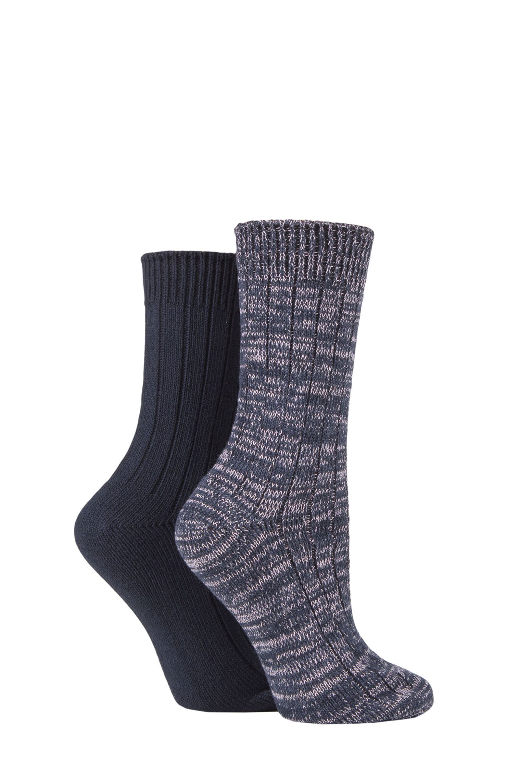 Women's 2 Pair SOCKSHOP Chunky Rib Cotton Boot Socks Navy 4-8 Ladies