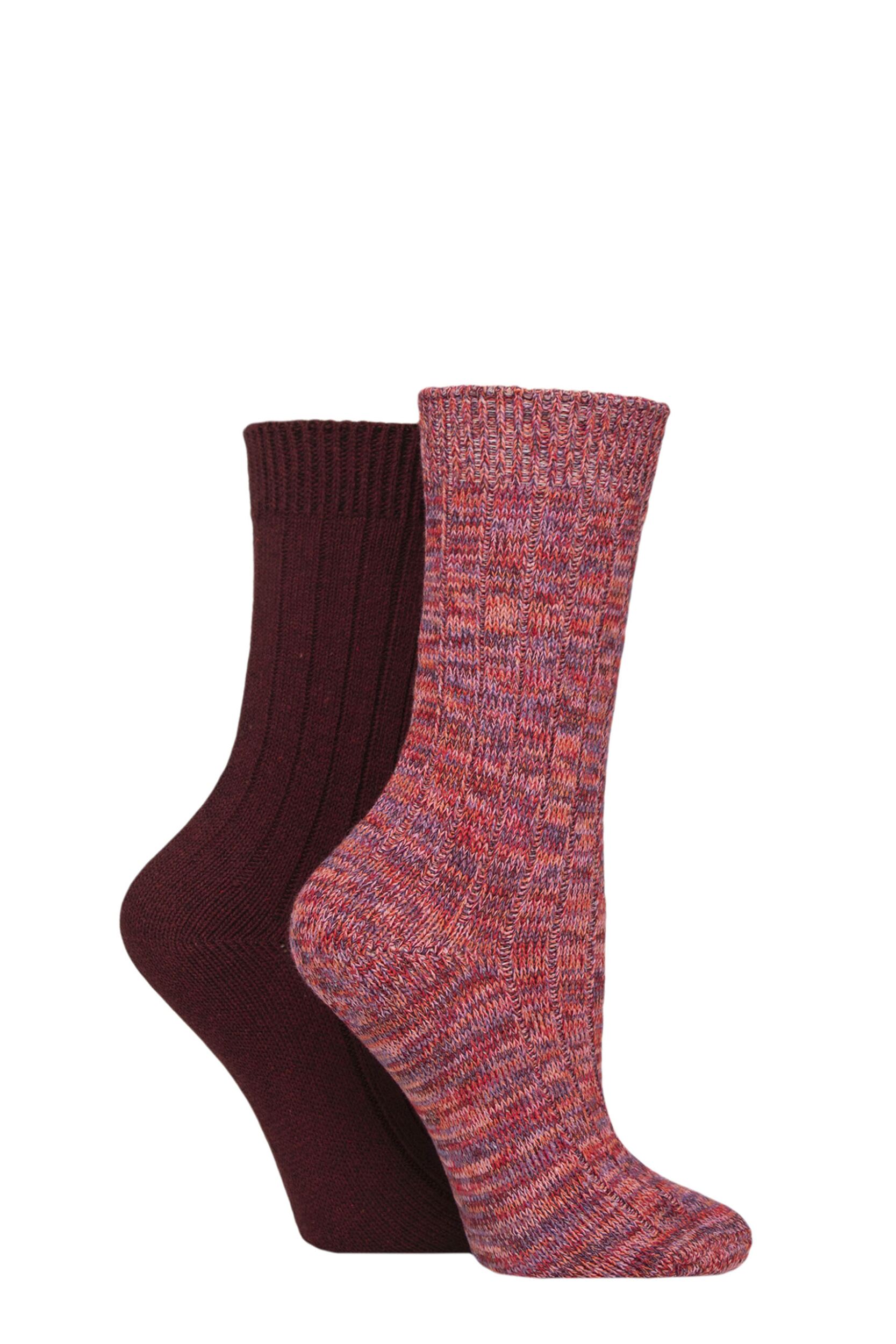 Women's 2 Pair SOCKSHOP Chunky Rib Cotton Boot Socks Honey Glaze 4-8