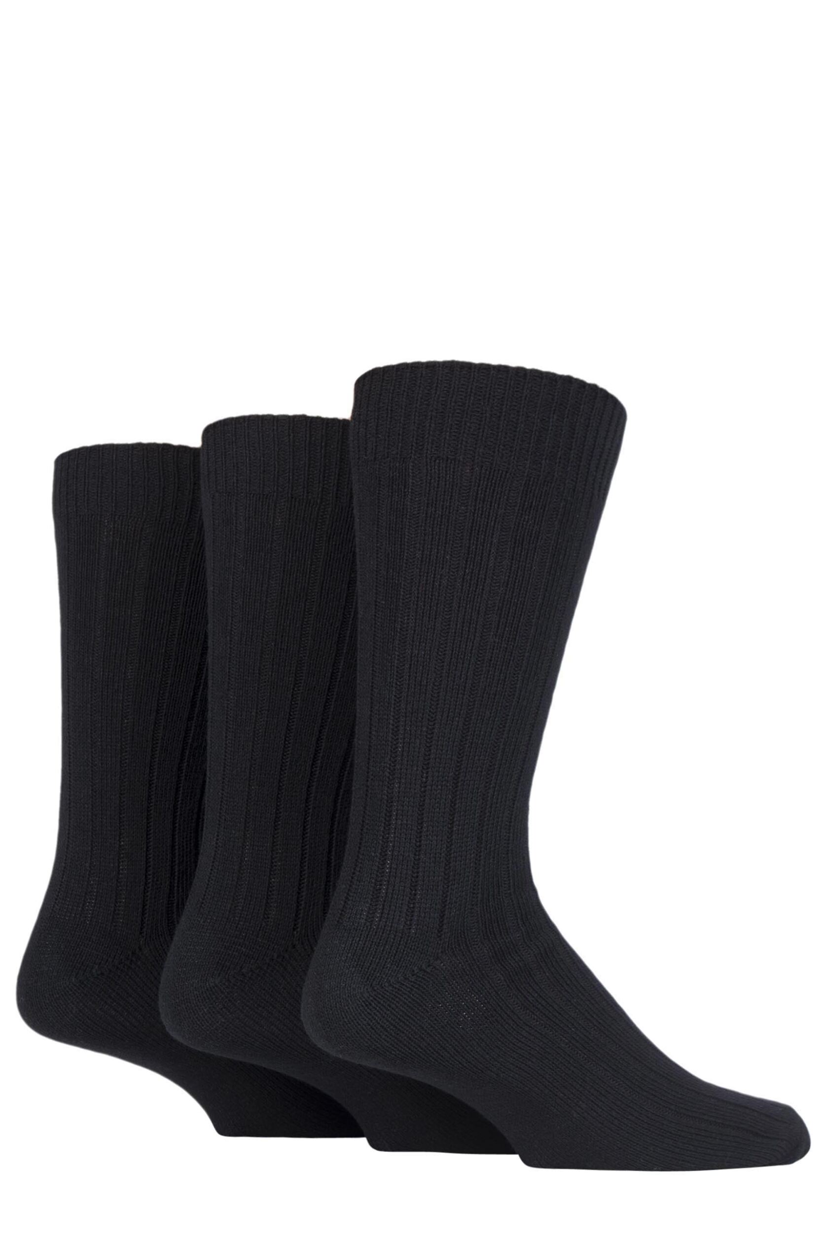 3 Pair Black Ribbed Cotton Socks Men's 7-11 Mens - SOCKSHOP