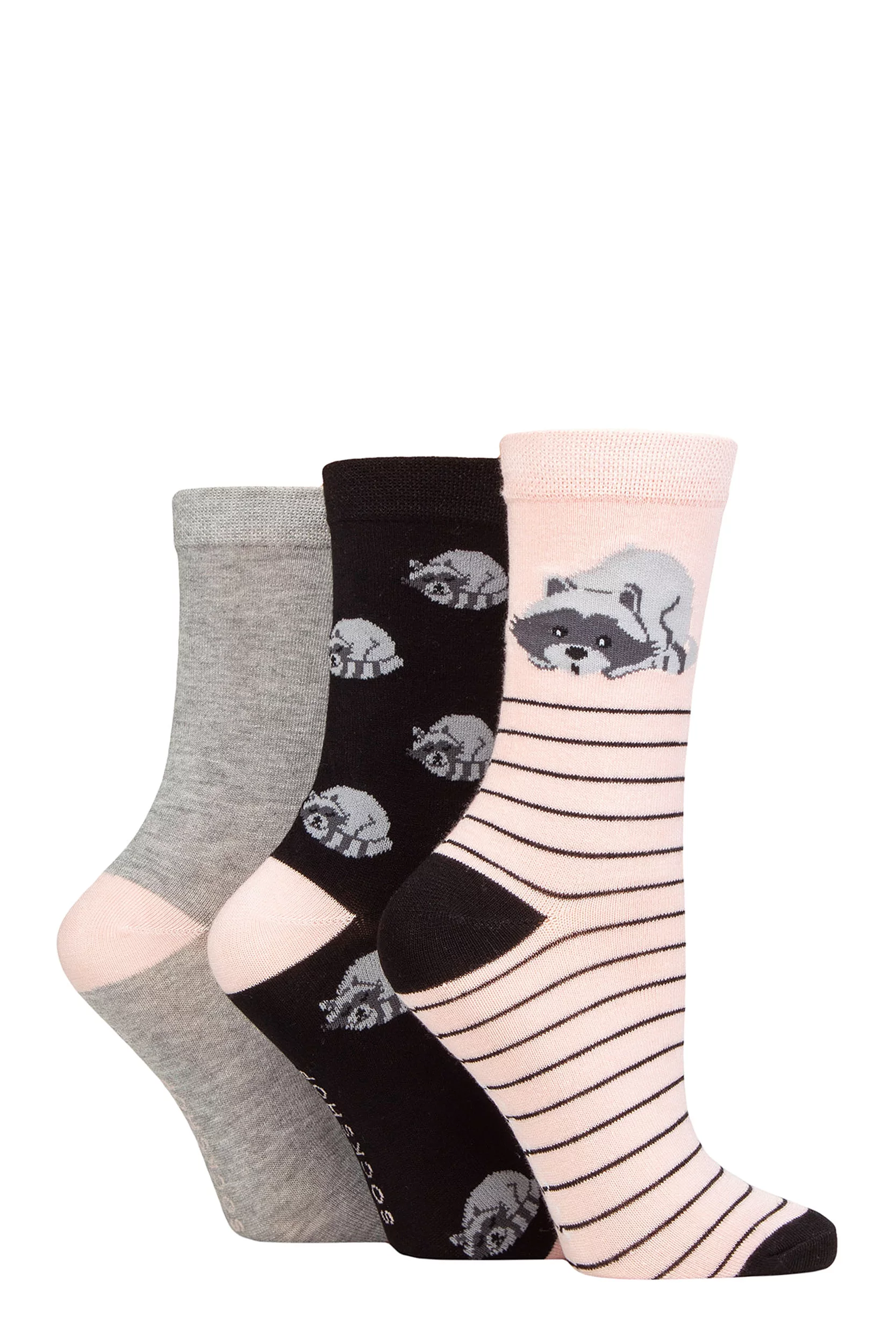 Women's 3 Pair SOCKSHOP Lazy Panda Novelty Bamboo Socks Racoon 4