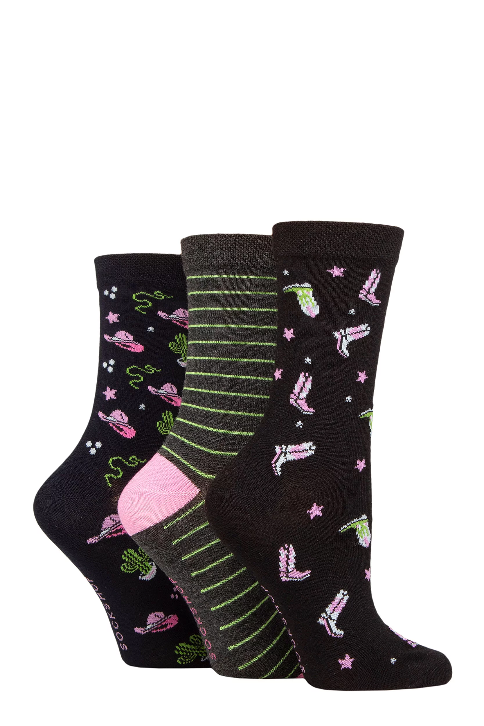 Women's 3 Pair SOCKSHOP Lazy Panda Novelty Bamboo Socks Cowboy 4