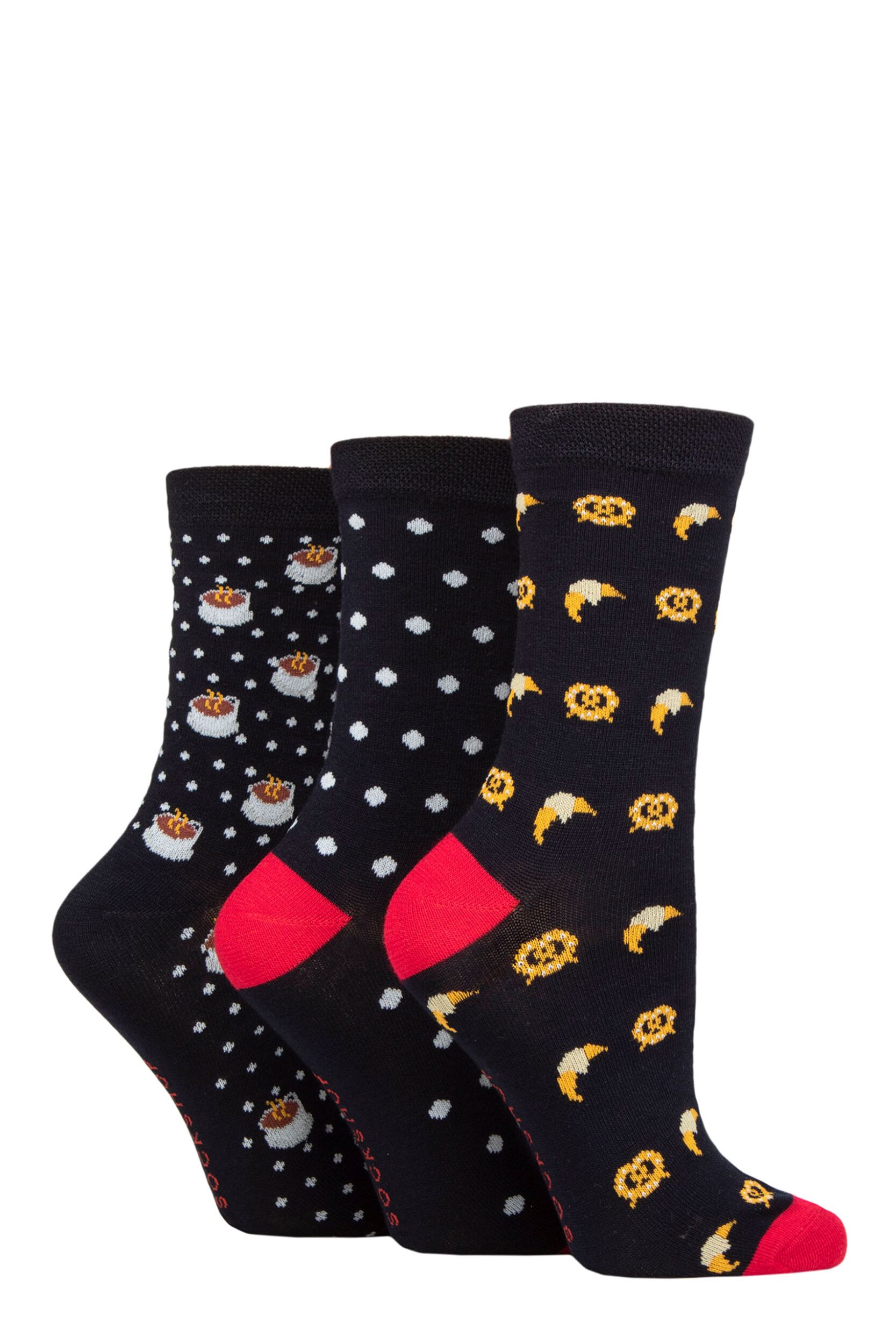 Women's 3 Pair SOCKSHOP Lazy Panda Novelty Bamboo Socks Bakery 4-8