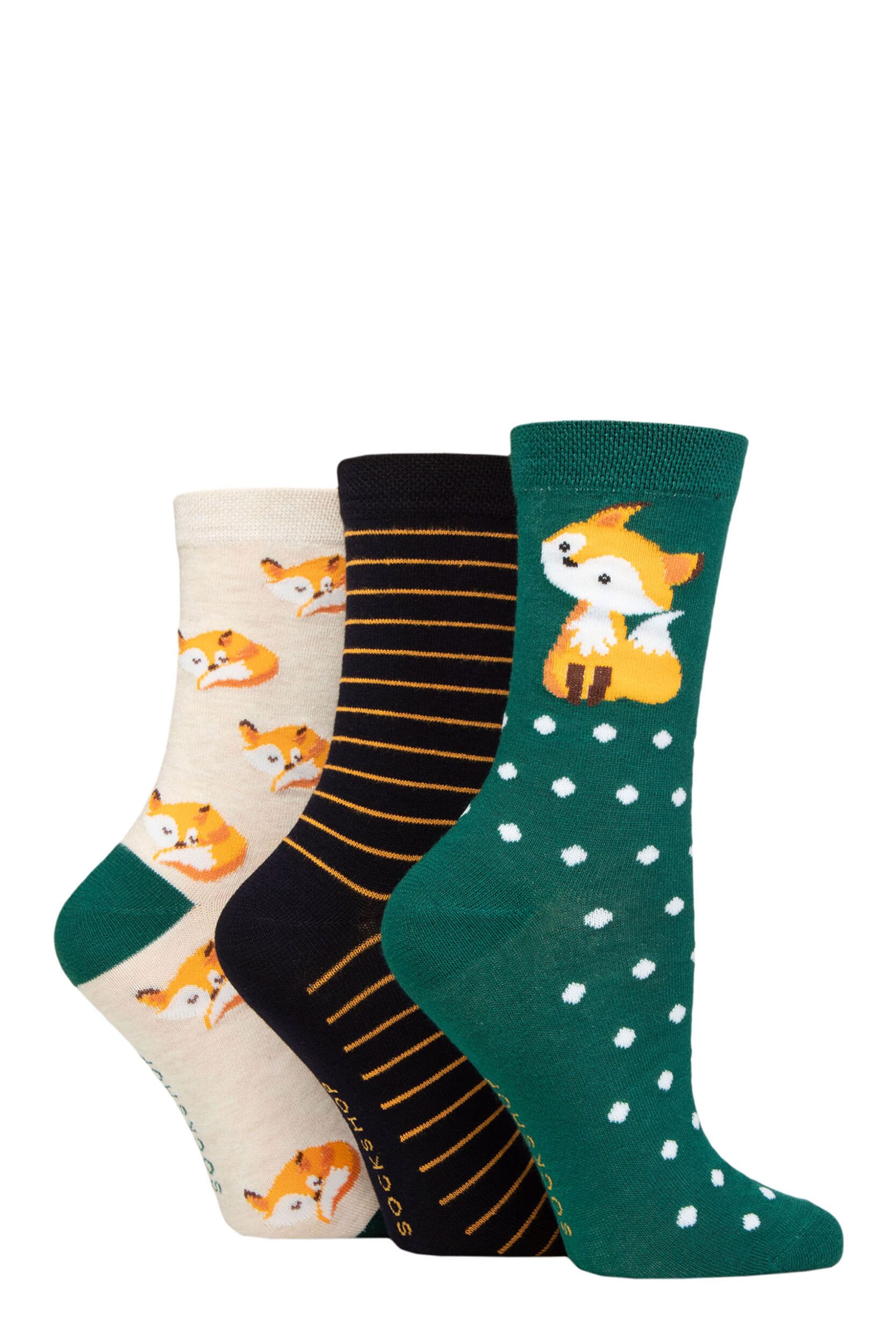 Ladies 3 Pair SOCKSHOP Lazy Panda Novelty Bamboo Socks Fox 4-8