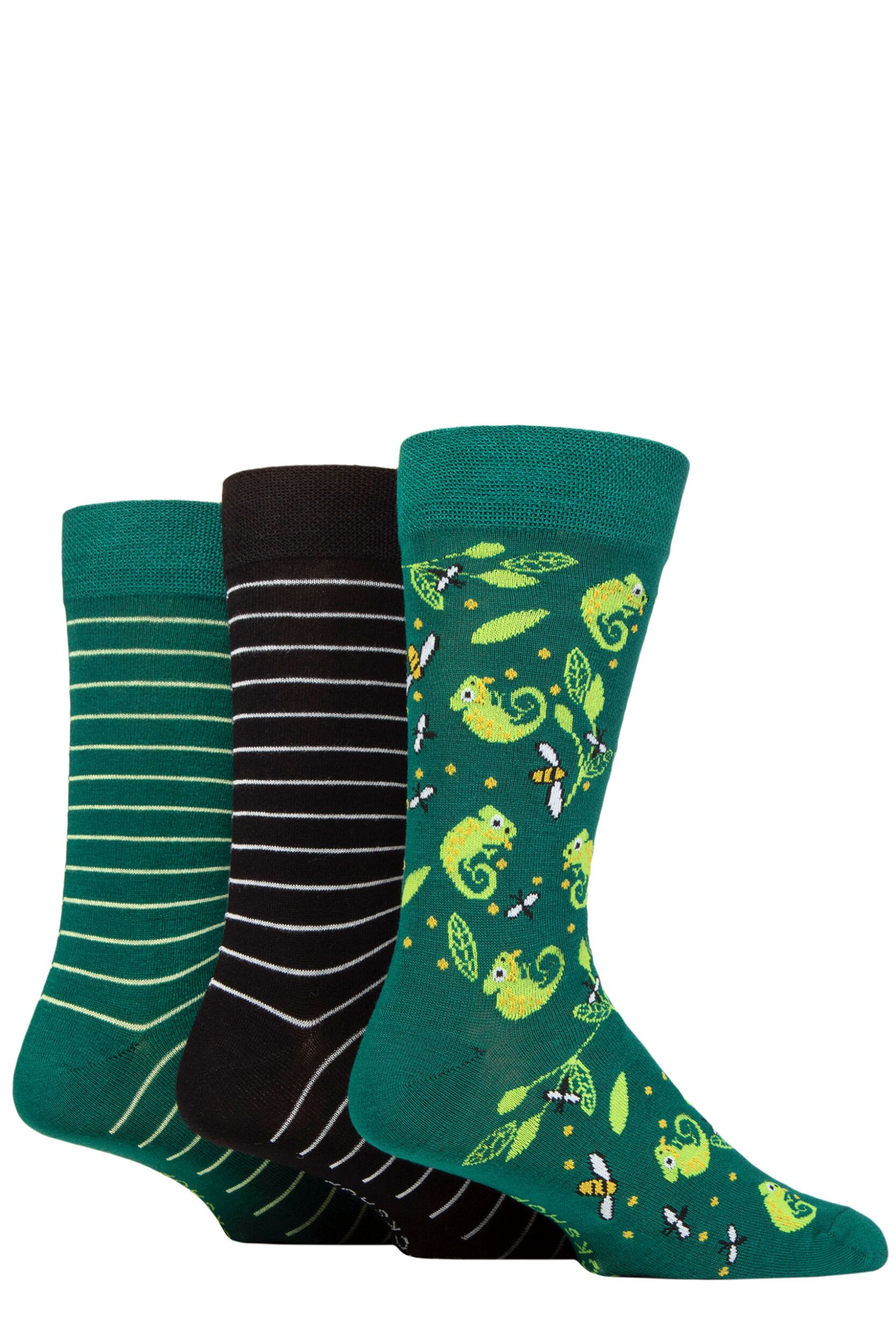 Mens 3 Pair SOCKSHOP Lazy Panda Novelty Bamboo Socks Chameleon 7-11