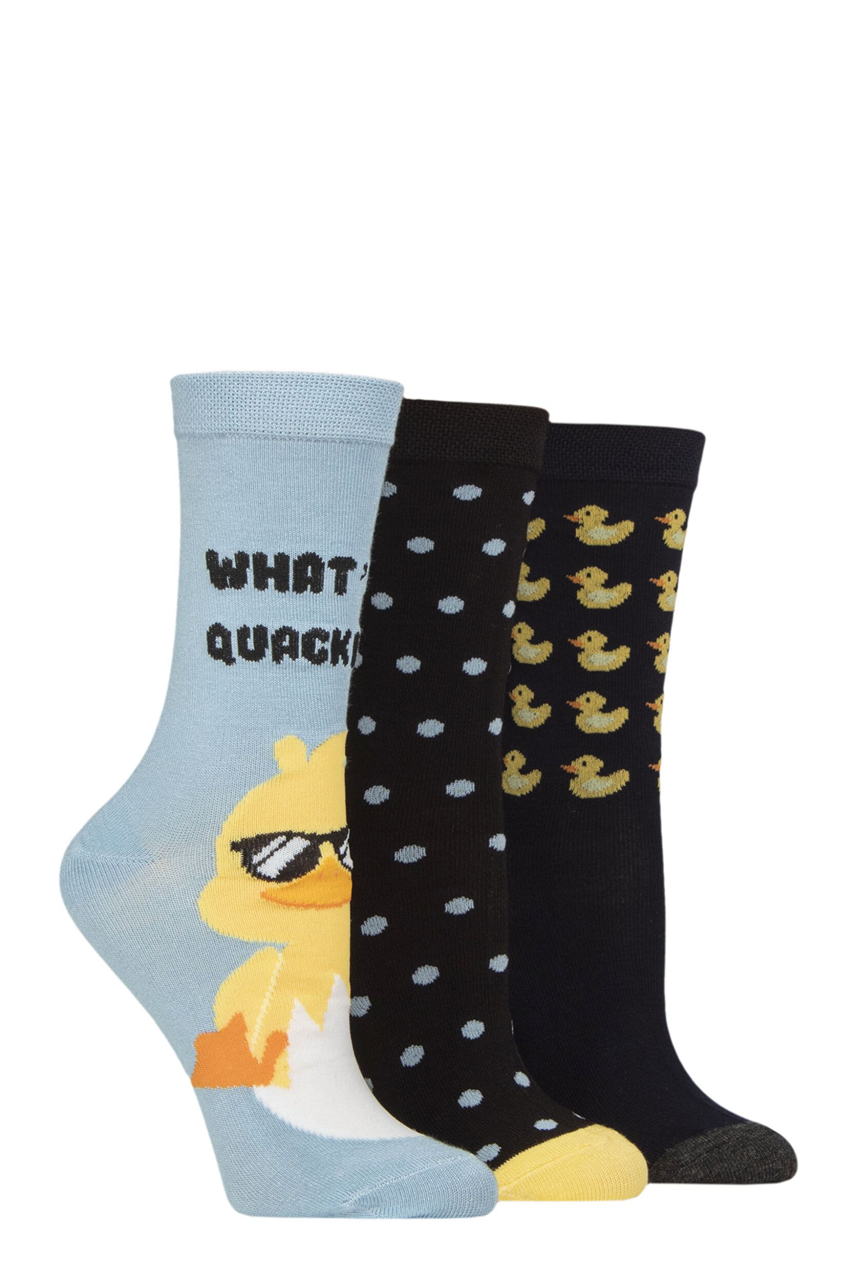 Women's 3 Pair SOCKSHOP Lazy Panda Novelty Bamboo Socks What's Quackin' 4-8