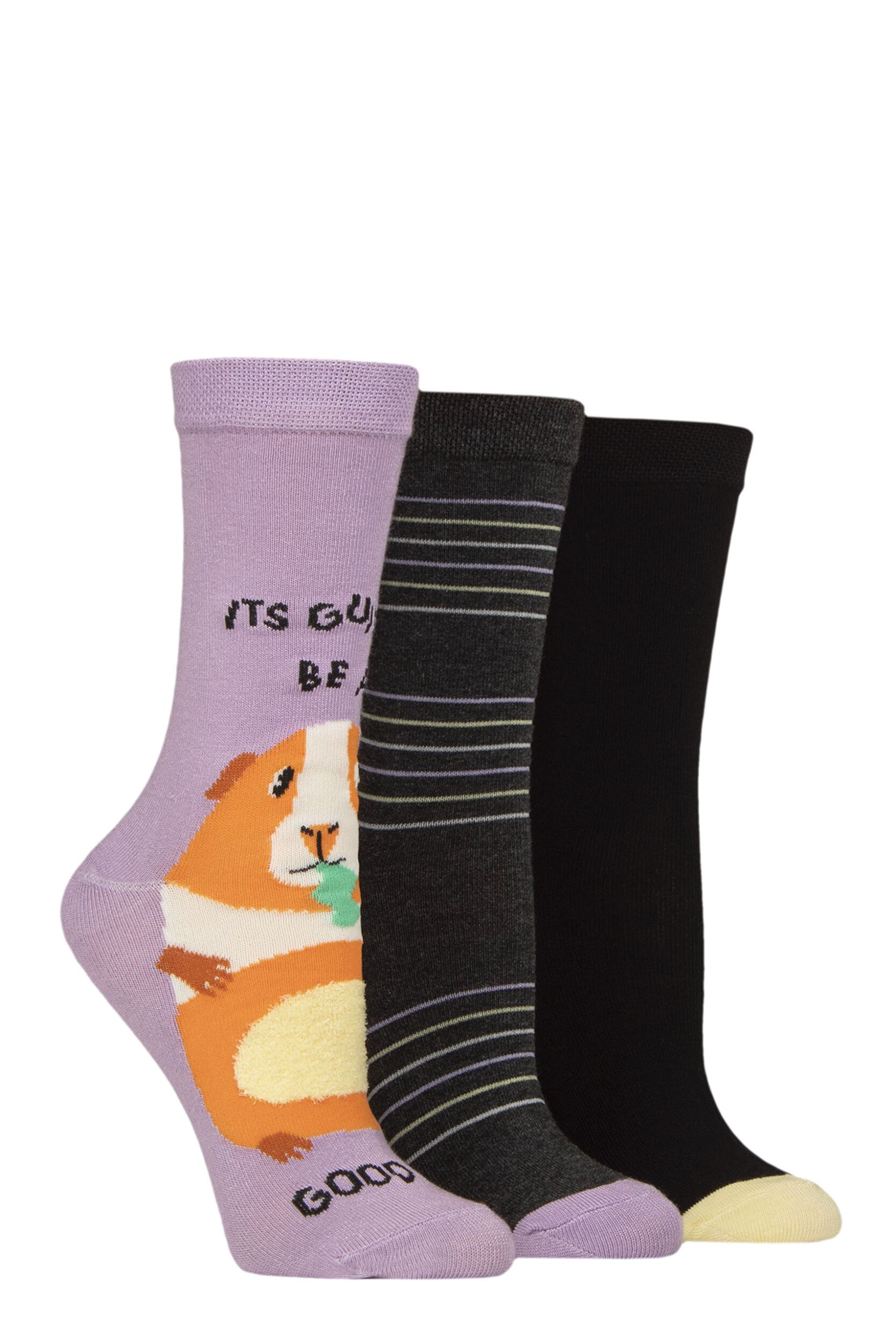 Women's 3 Pair SOCKSHOP Lazy Panda Novelty Bamboo Socks Guinea Be A Good Day 4-8