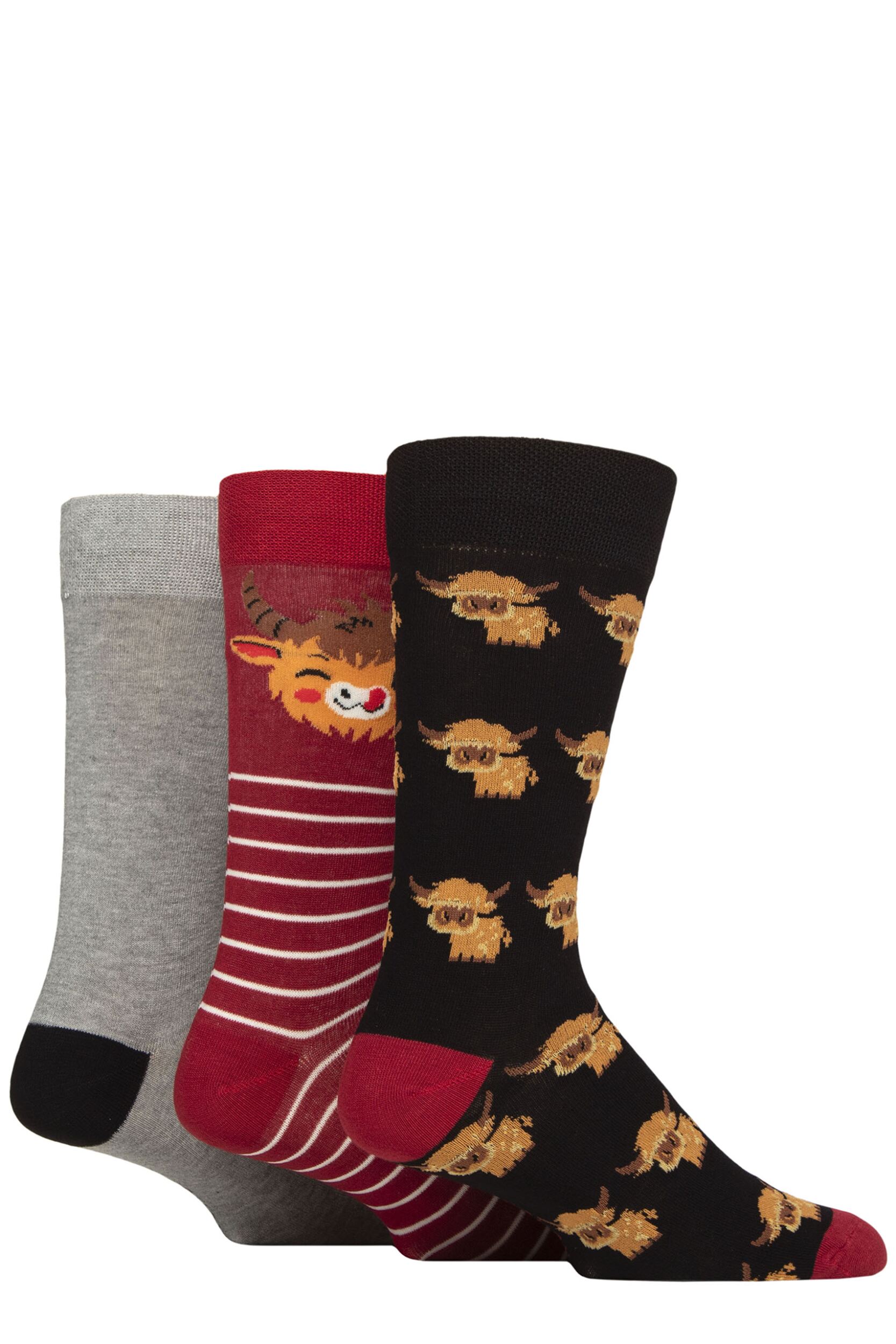 Image of Mens 3 Pair SOCKSHOP Lazy Panda Novelty Bamboo Socks Highland Cow 7-11