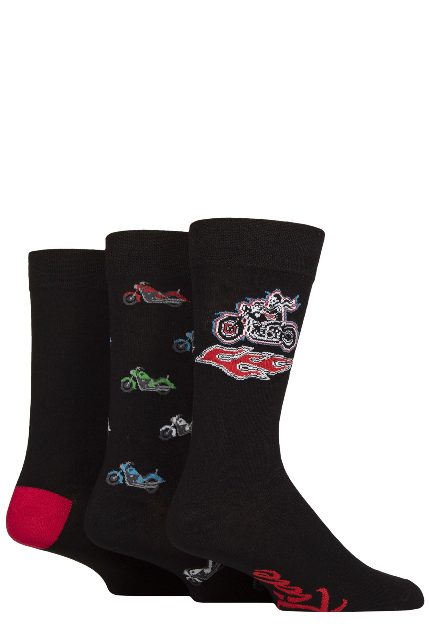 Image of Mens 3 Pair SOCKSHOP Lazy Panda Novelty Bamboo Socks Born to Ride 7-11