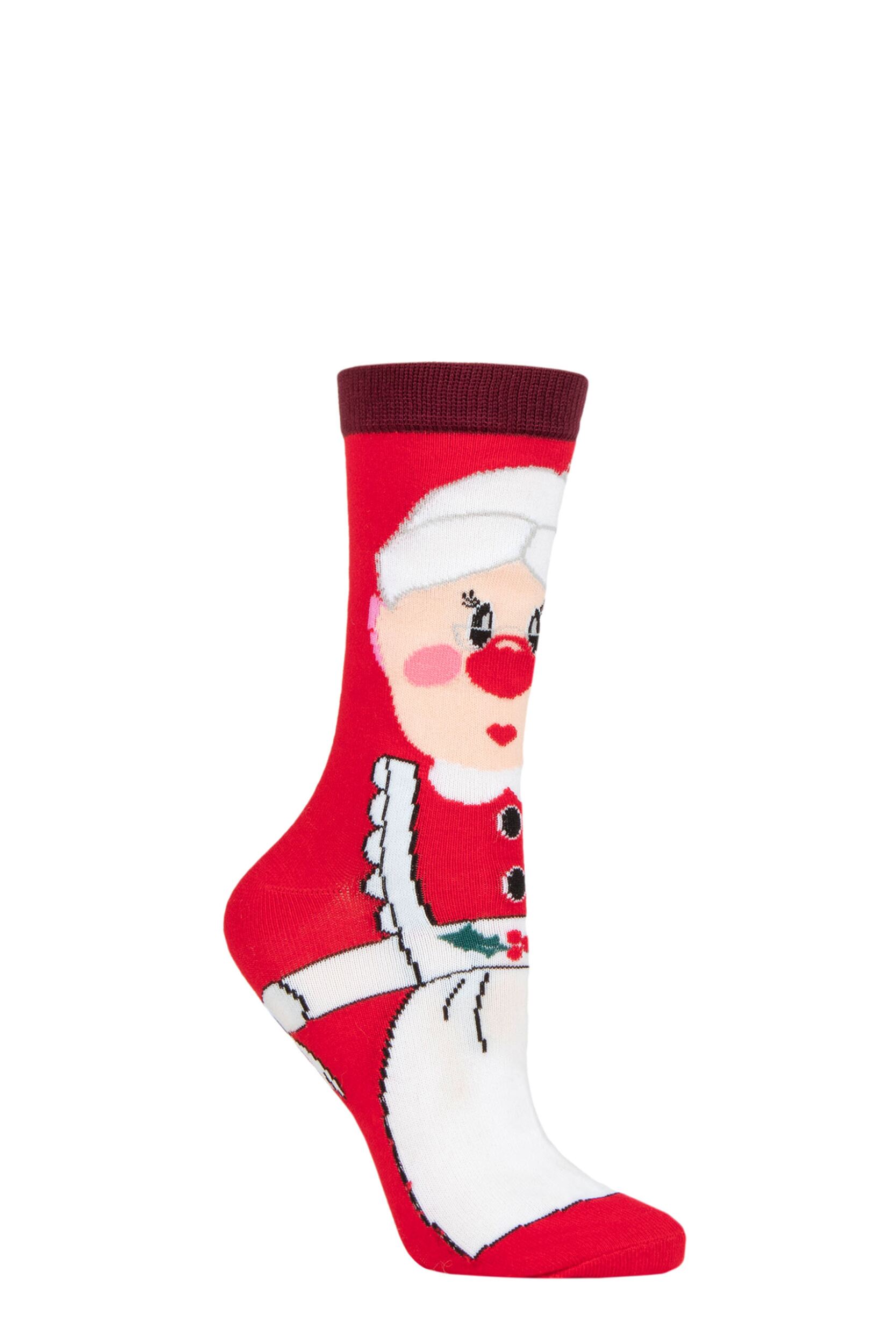 Image of Mens and Women's SOCKSHOP 1 Pair Lazy Panda Bamboo Fun & Novelty Socks Mrs Claus 4-8 Ladies