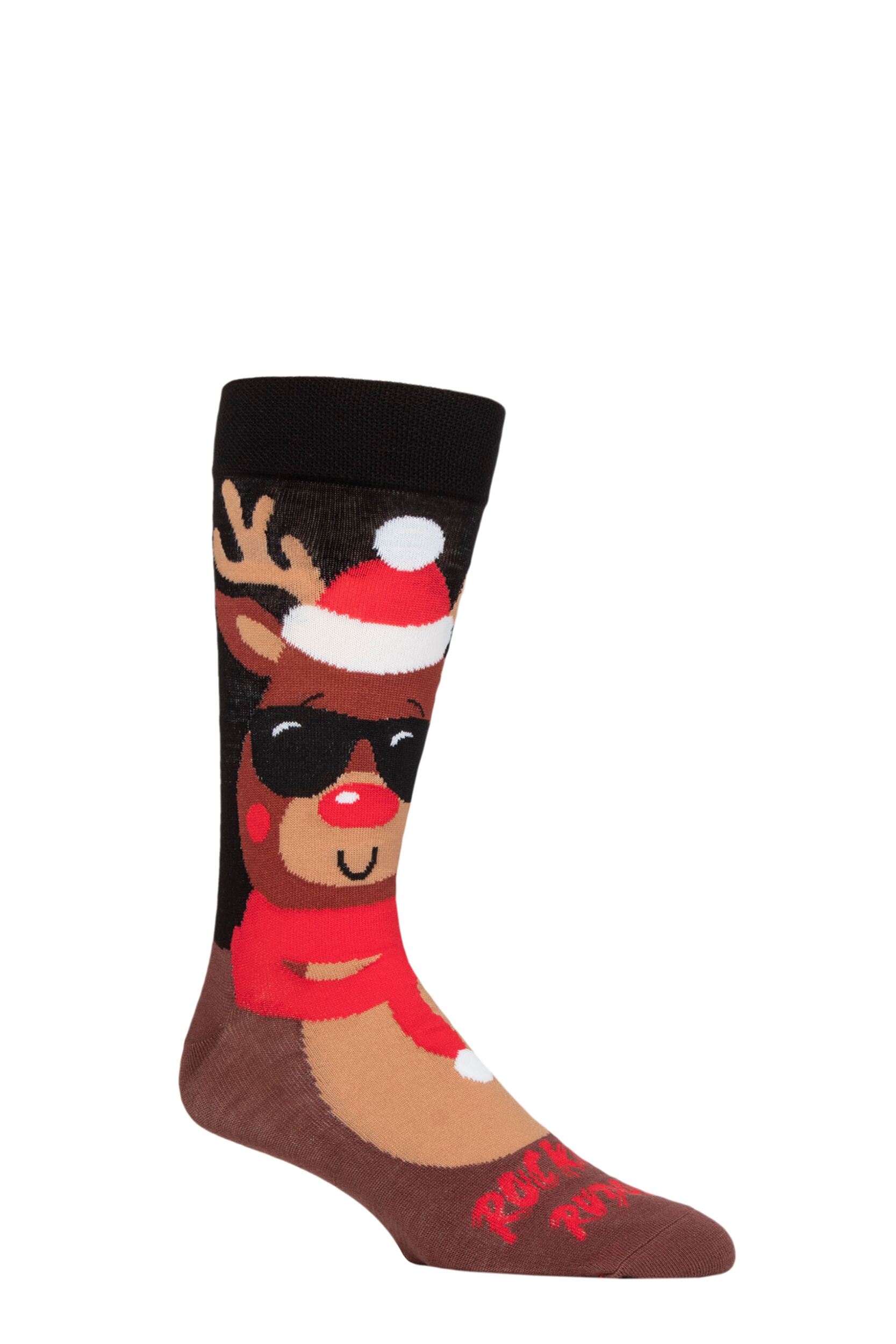 Image of Mens and Women's SOCKSHOP 1 Pair Lazy Panda Bamboo Fun & Novelty Socks Rockin' Rudolph 4-8 Ladies