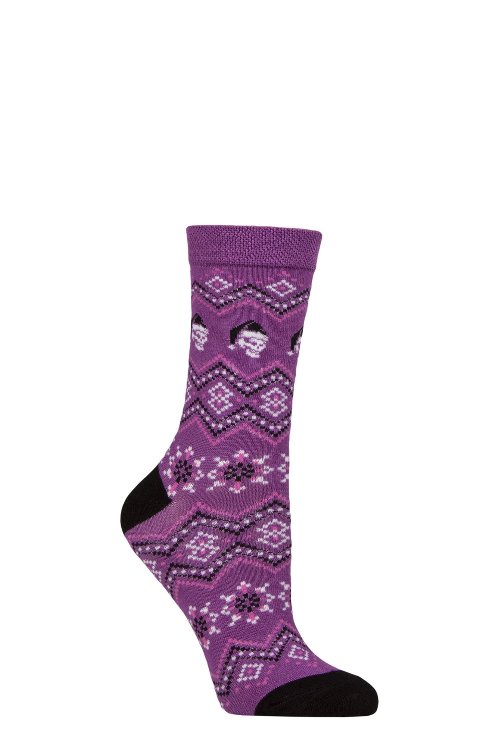 Image of Mens and Women's SOCKSHOP 1 Pair Lazy Panda Bamboo Fun & Novelty Socks Purple Skulls 4-8