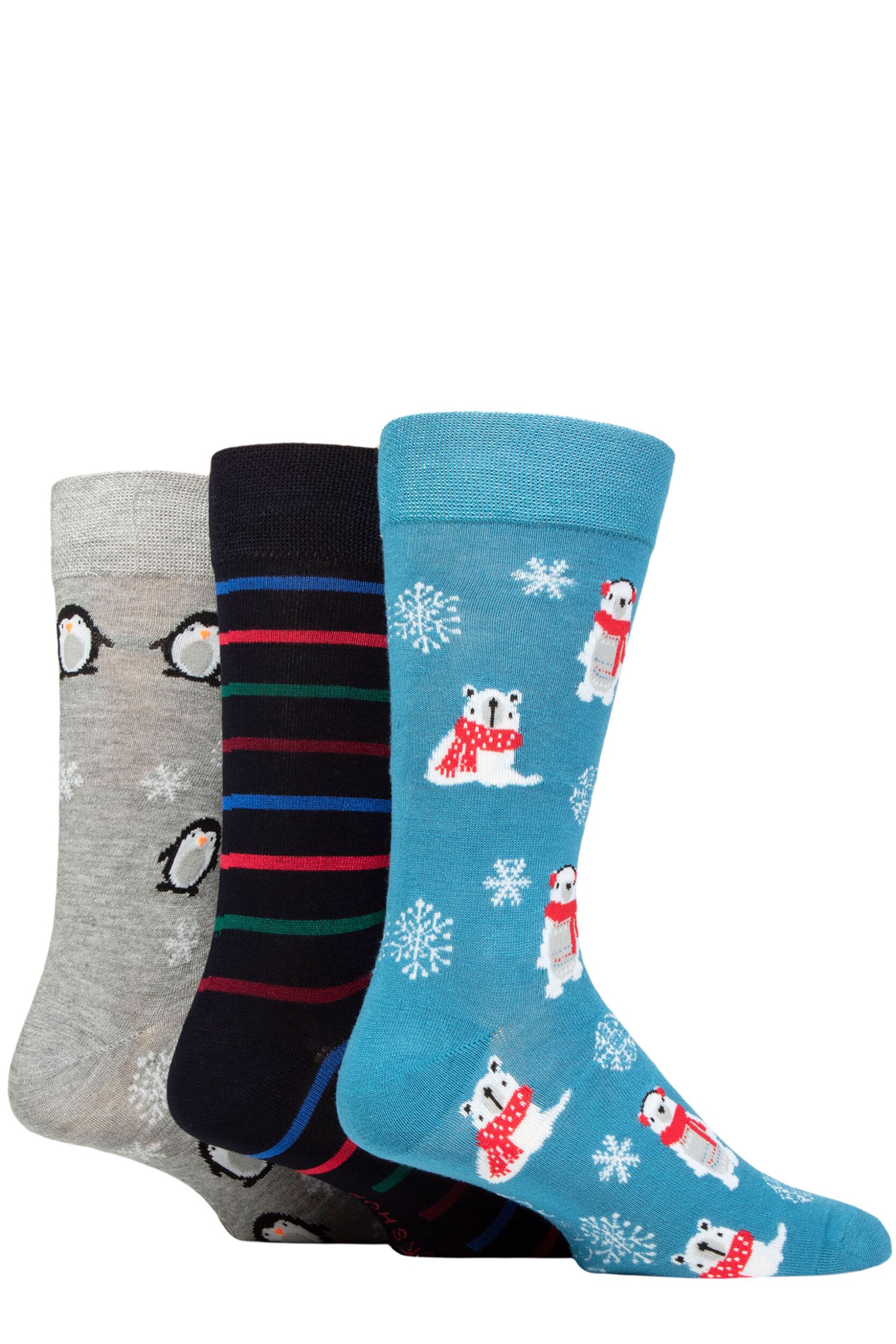 Mens 3 Pair SOCKSHOP Lazy Panda Christmas Bamboo Socks Polar Bear / Penguin 7-11 Mens