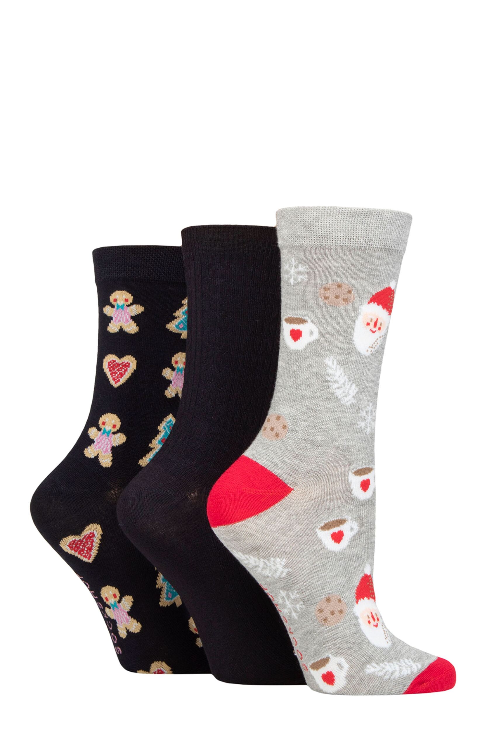 Women's 3 Pair SOCKSHOP Lazy Panda Christmas Bamboo Socks Santa and Cookies 4-8 Ladies