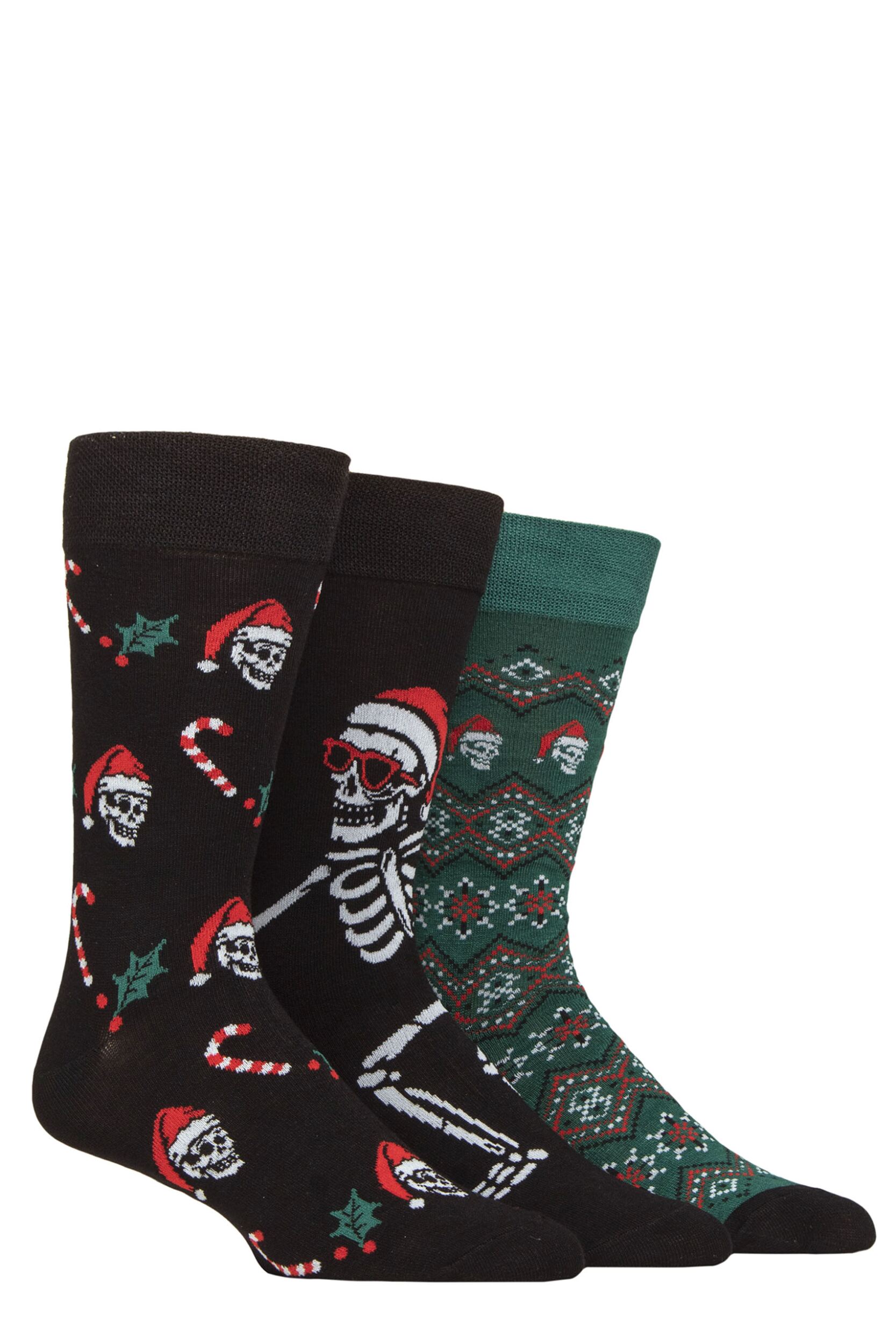 Mens 3 Pair SOCKSHOP Lazy Panda Christmas Bamboo Socks Christmas Skulls 7-11 Mens