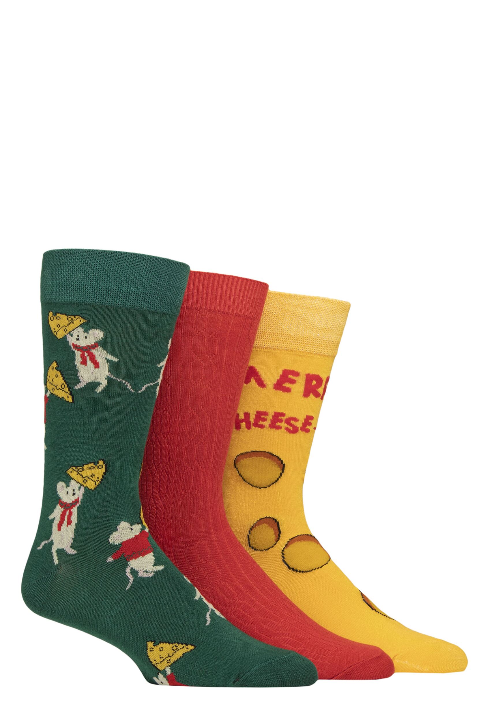 Mens 3 Pair SOCKSHOP Lazy Panda Christmas Bamboo Socks Merry Cheesemas 7-11 Mens