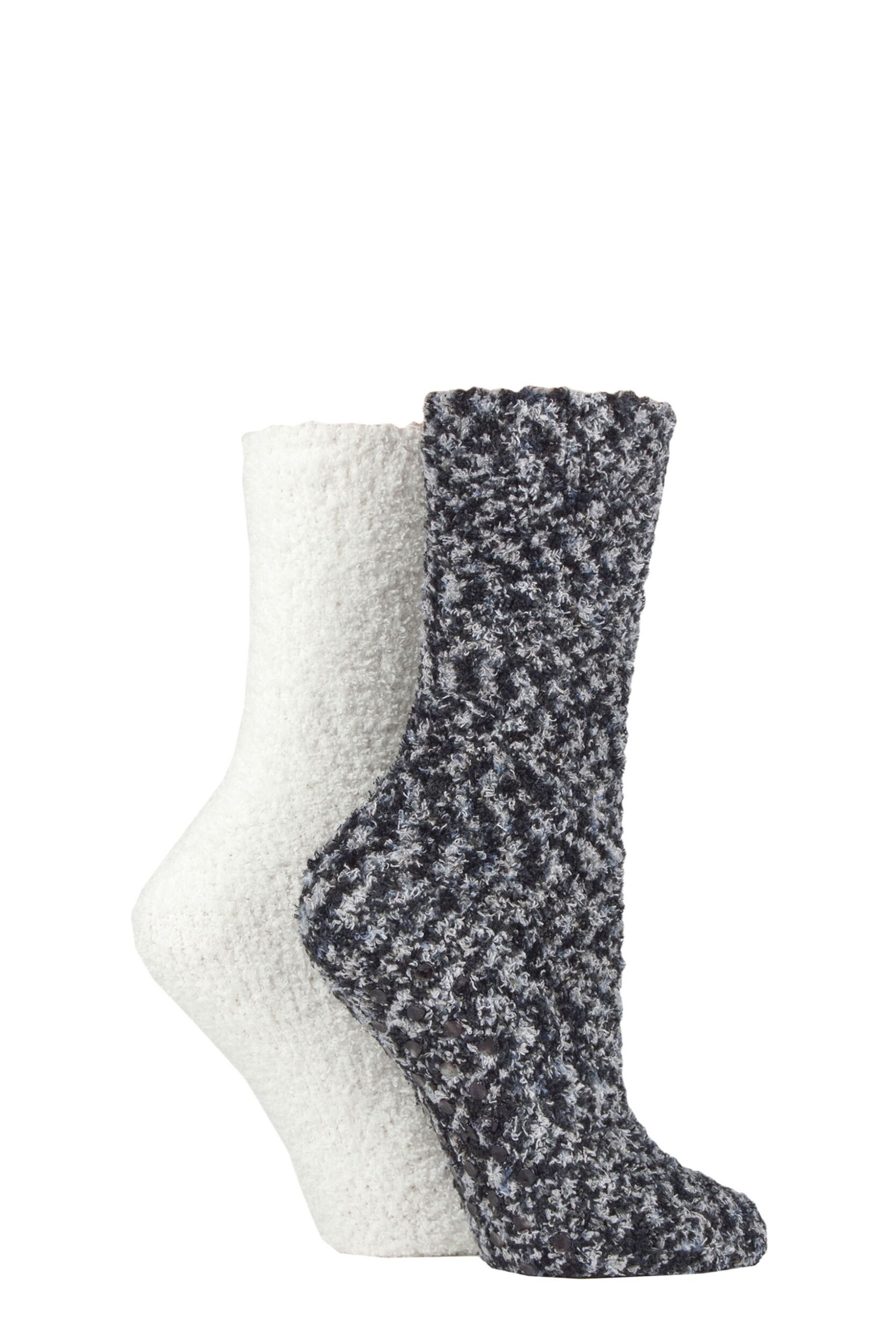 Women's 2 Pair SOCKSHOP Cosy Slipper Socks with Grip Raw Silk 4-8 Ladies