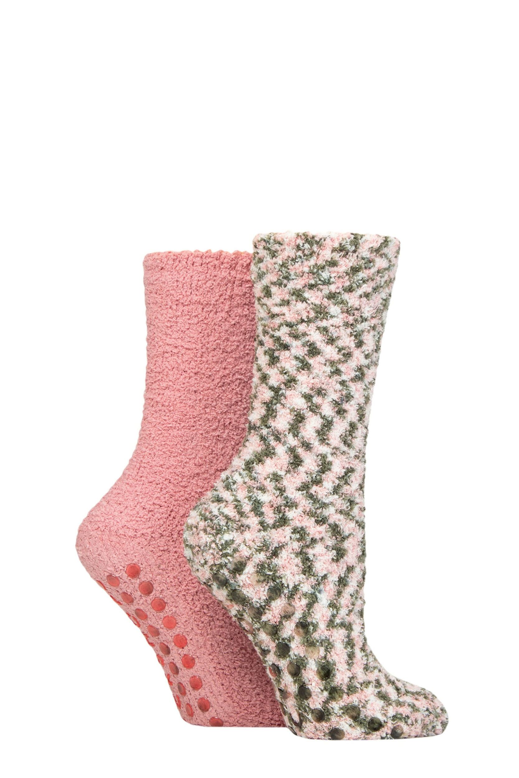 Women's 2 Pair SOCKSHOP Cosy Slipper Socks with Grip Wild Rose 4-8 Ladies