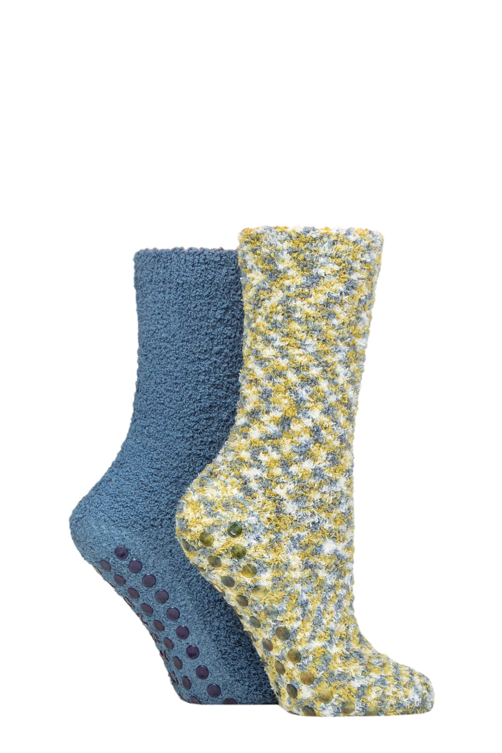 Women's 2 Pair SOCKSHOP Cosy Slipper Socks with Grip Spanish Moss 4-8
