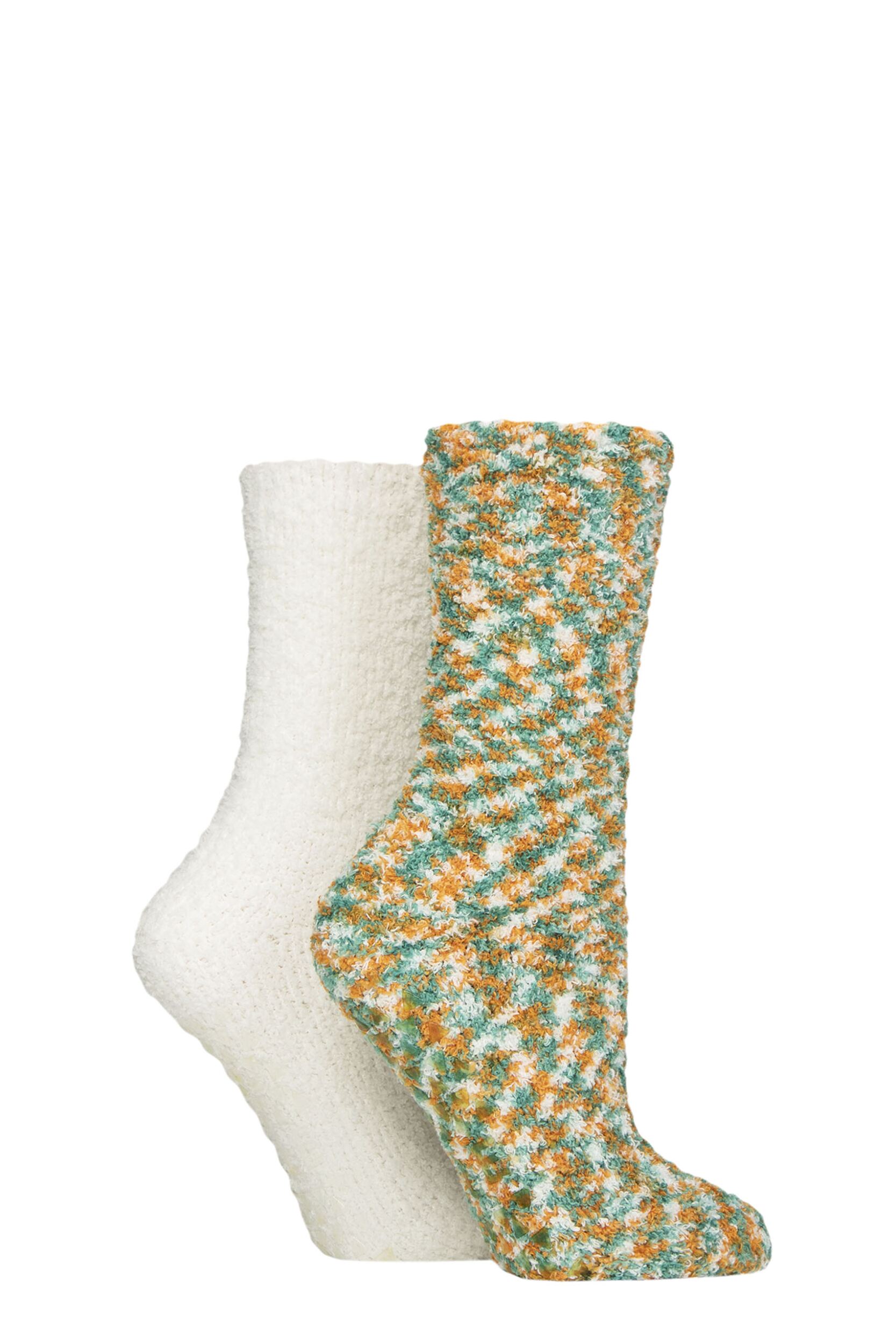 Women's 2 Pair SOCKSHOP Cosy Slipper Socks with Grip Marmalade 4-8