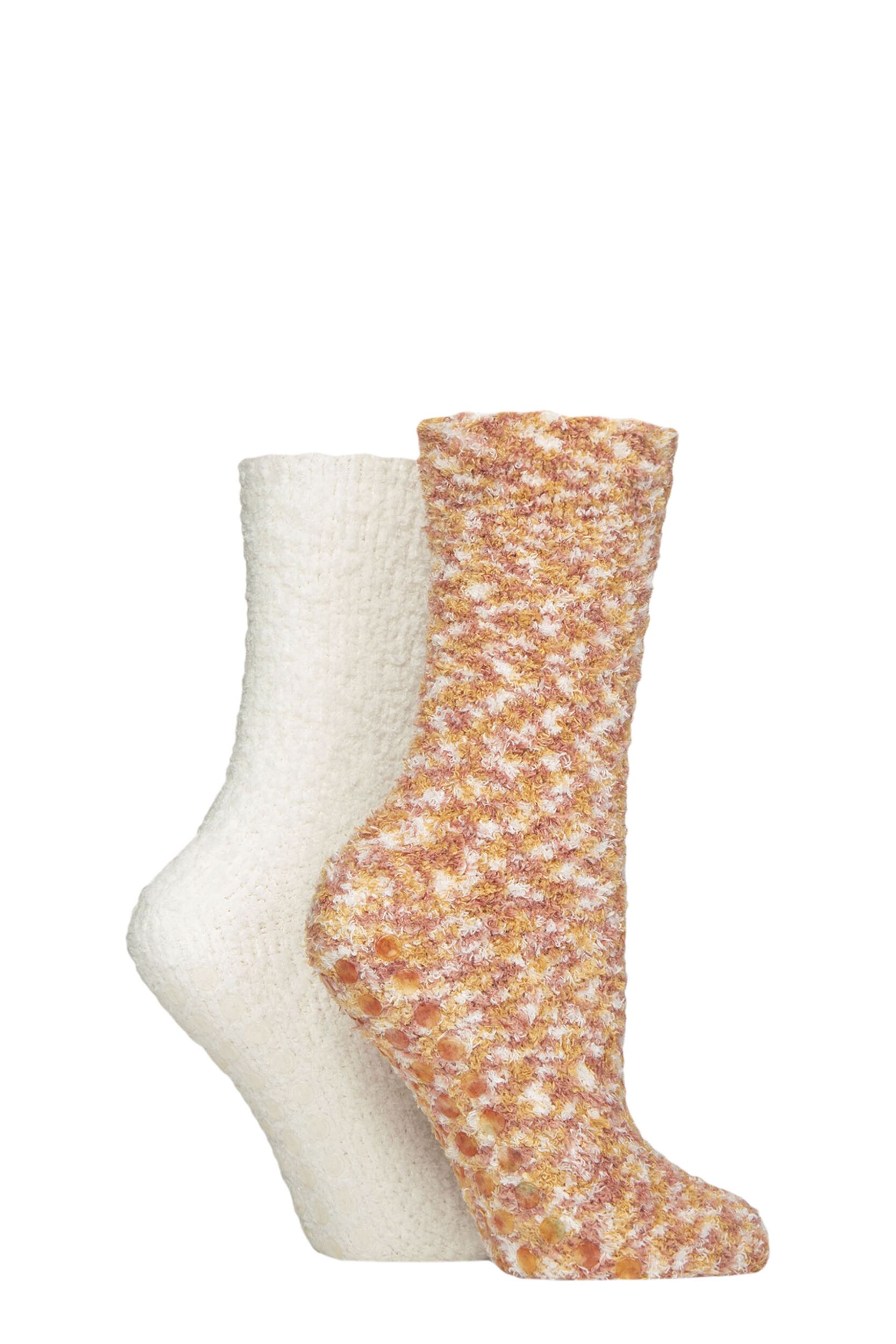 Women's 2 Pair SOCKSHOP Cosy Slipper Socks with Grip Pumpkin Spice 4-8