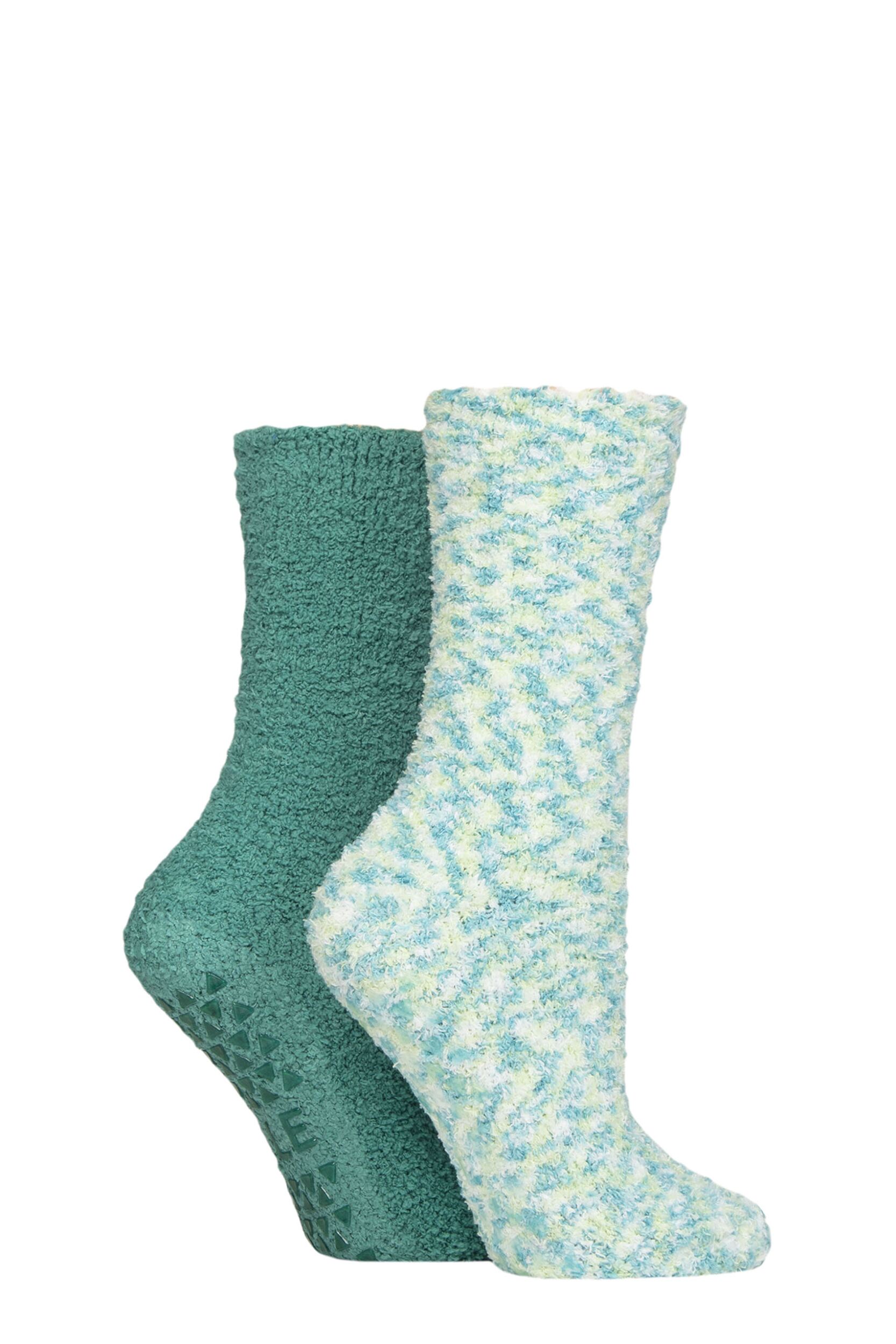 Women's 2 Pair SOCKSHOP Cosy Slipper Socks with Grip Storm 4-8