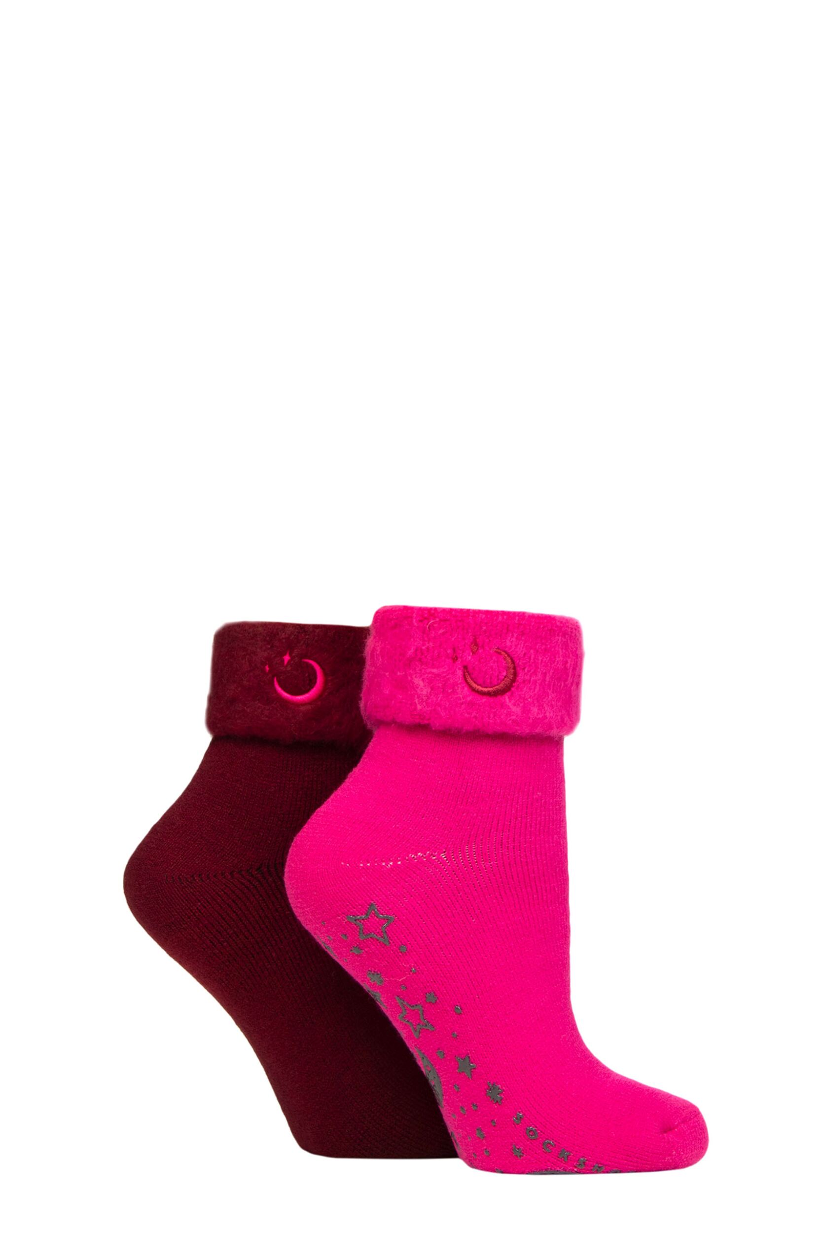 Women's 2 Pair SOCKSHOP Thermal Home and Bed Socks Fuschia / Cabernet 4-8