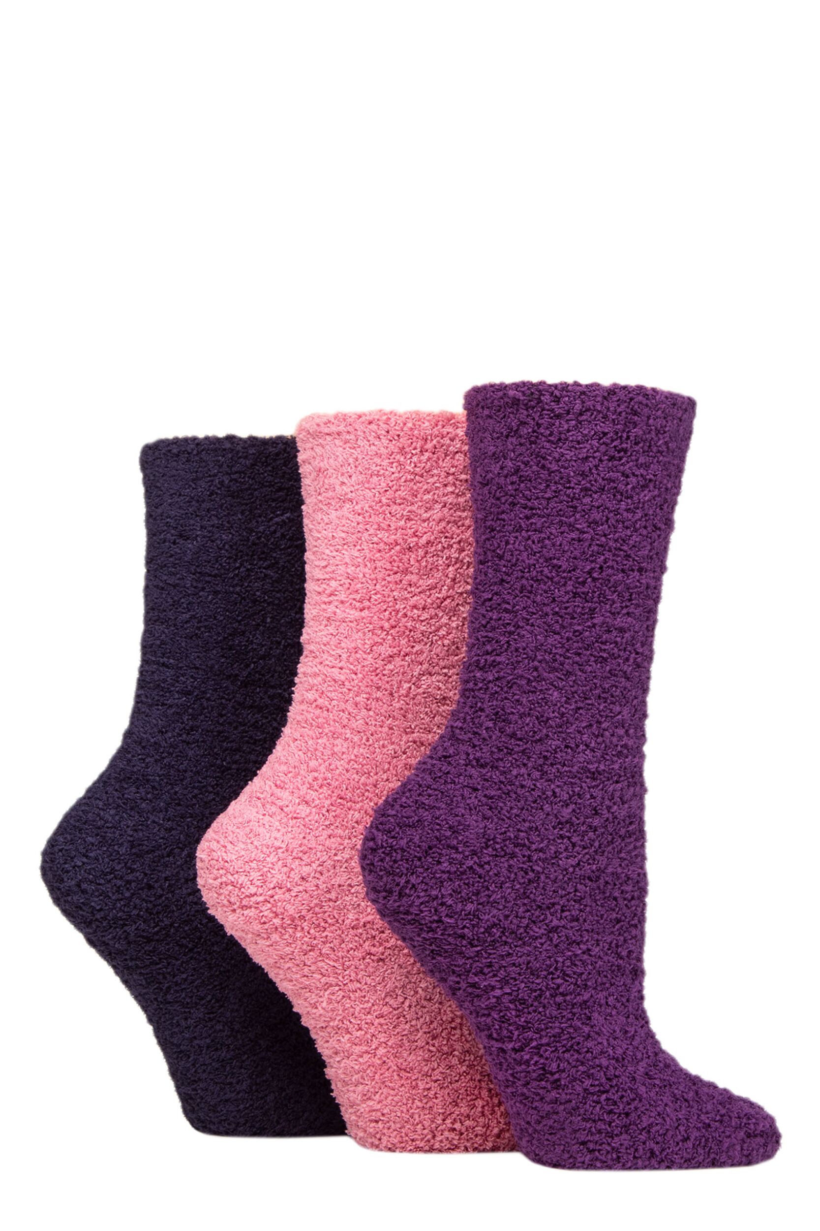Women's 3 Pair SOCKSHOP Super Cosy Socks Royal Purple 4-8 Ladies