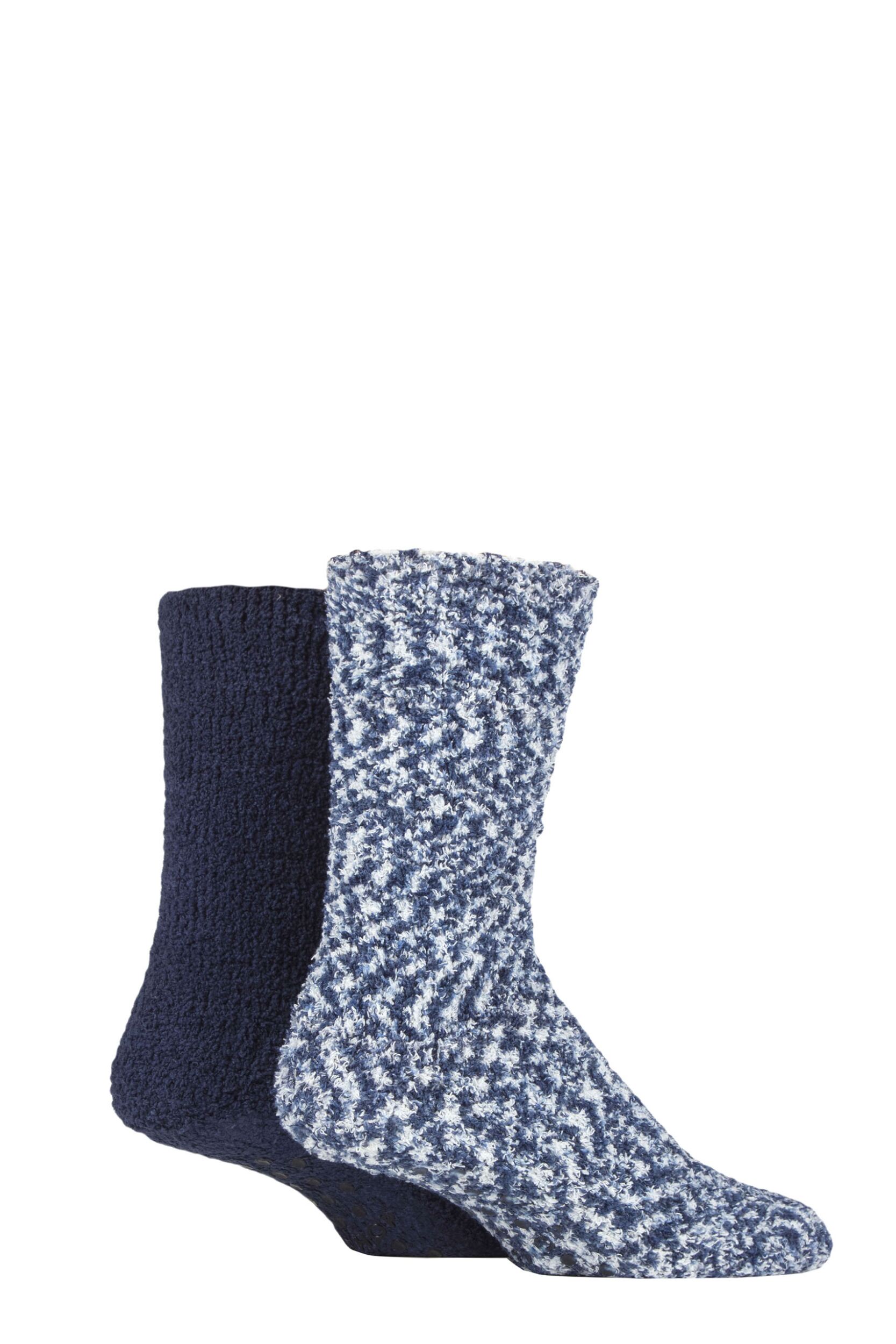 Men's 2 Pair SOCKSHOP Cosy Slipper Socks with Grip Navy 7-11 Mens