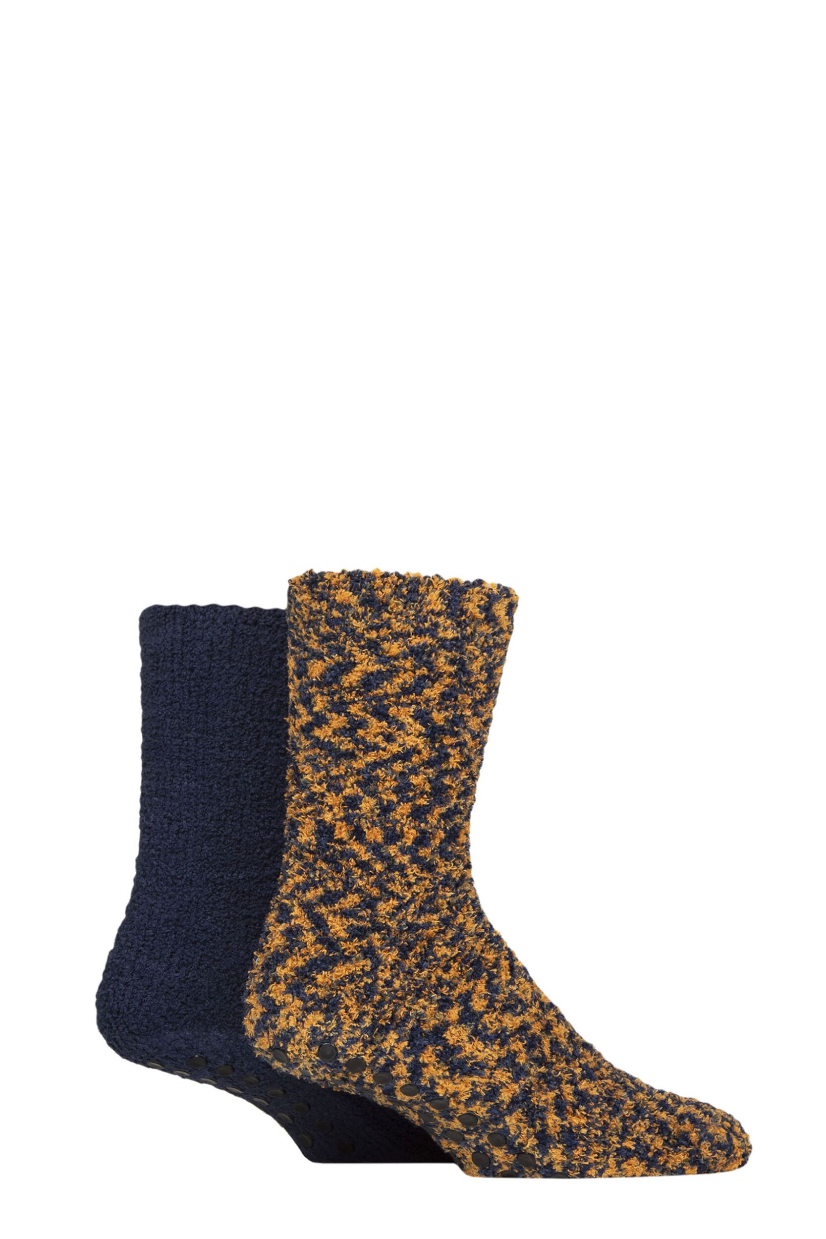 Men's 2 Pair SOCKSHOP Cosy Slipper Socks with Grip Mustard 7-11