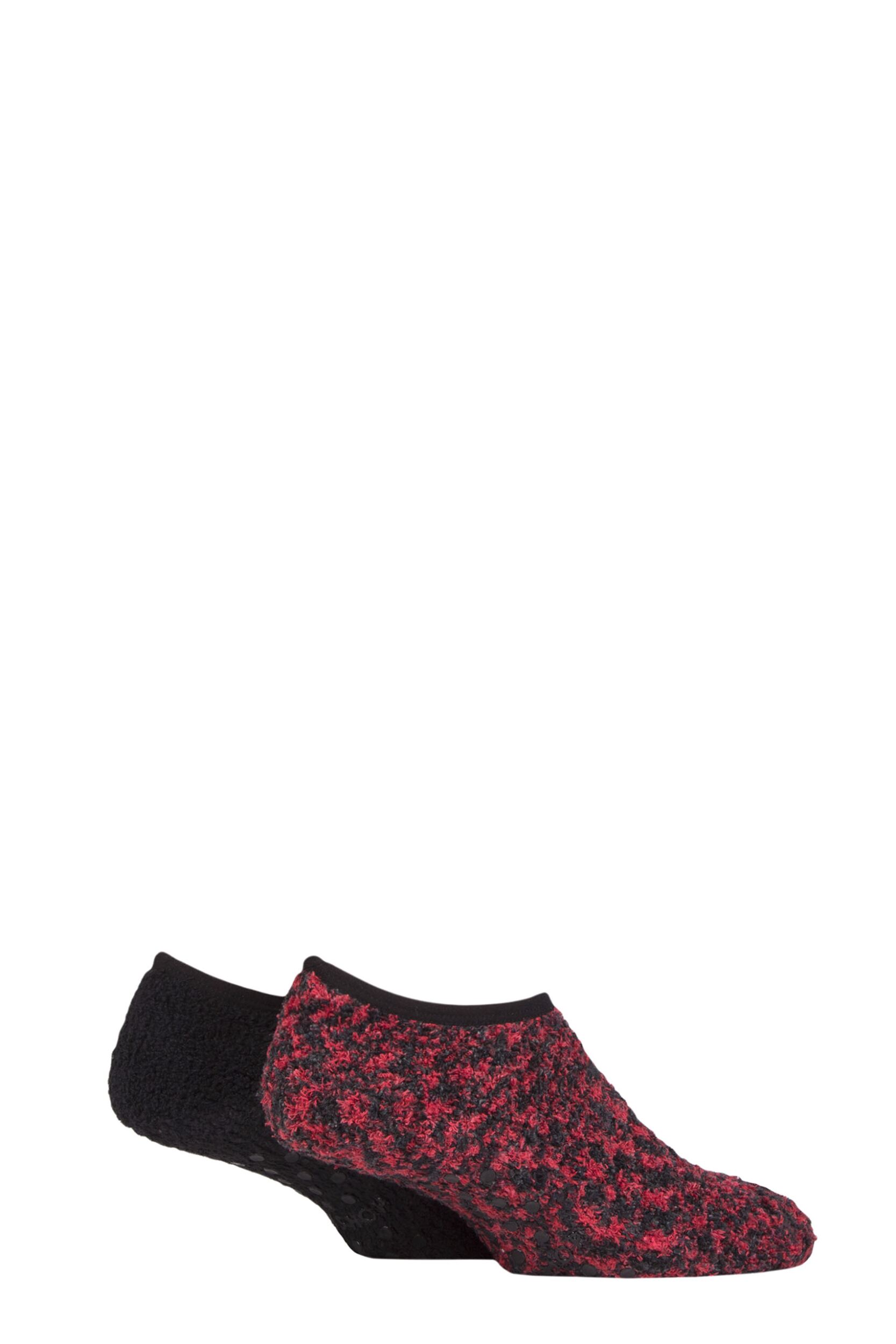 Men's 2 Pair SOCKSHOP Cosy Low Cut Slipper Socks with Grip Black / Red 7-11 Mens