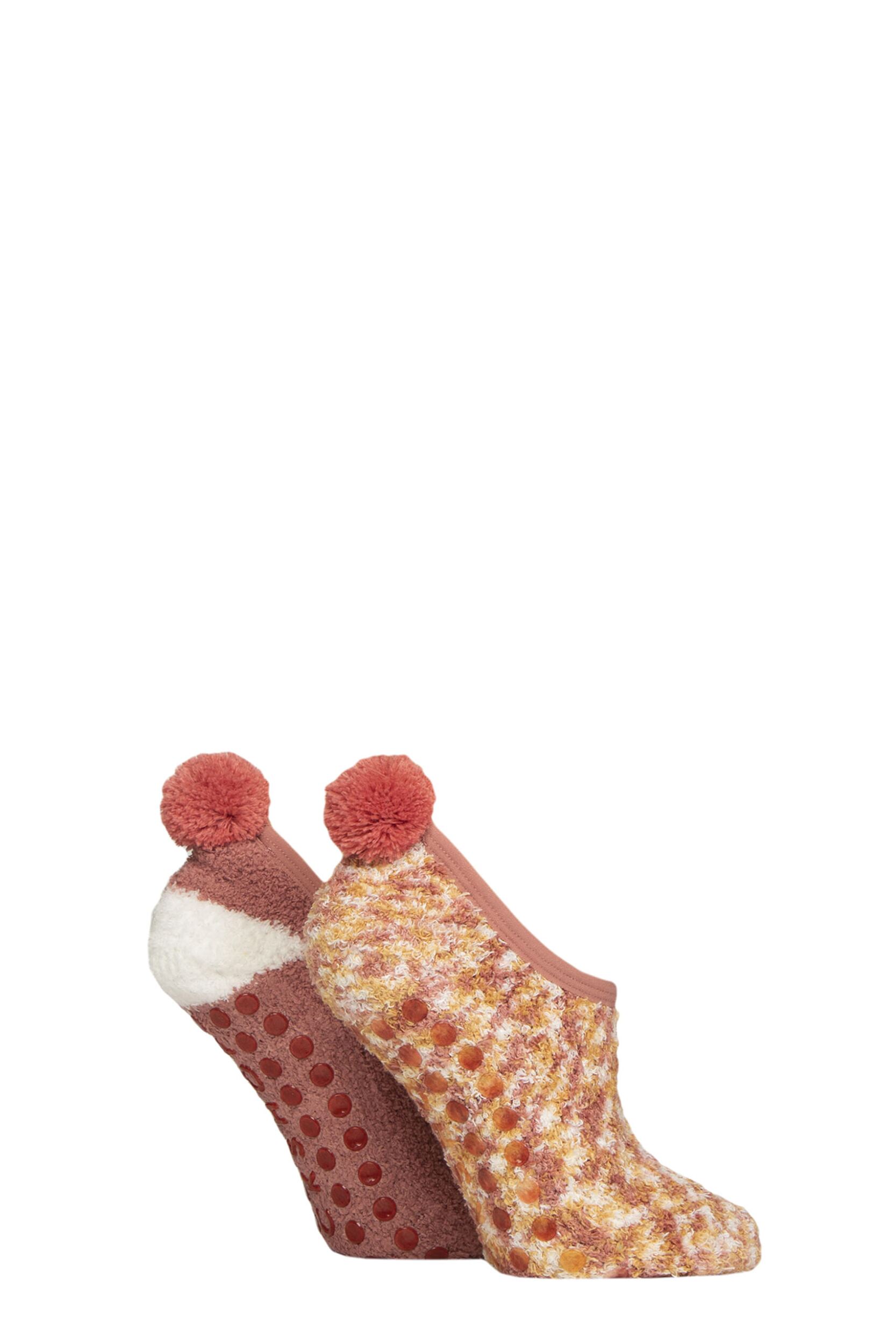 Women's 2 Pair SOCKSHOP Pom Pom Mary Jane Socks Pumpkin Spice 4-8