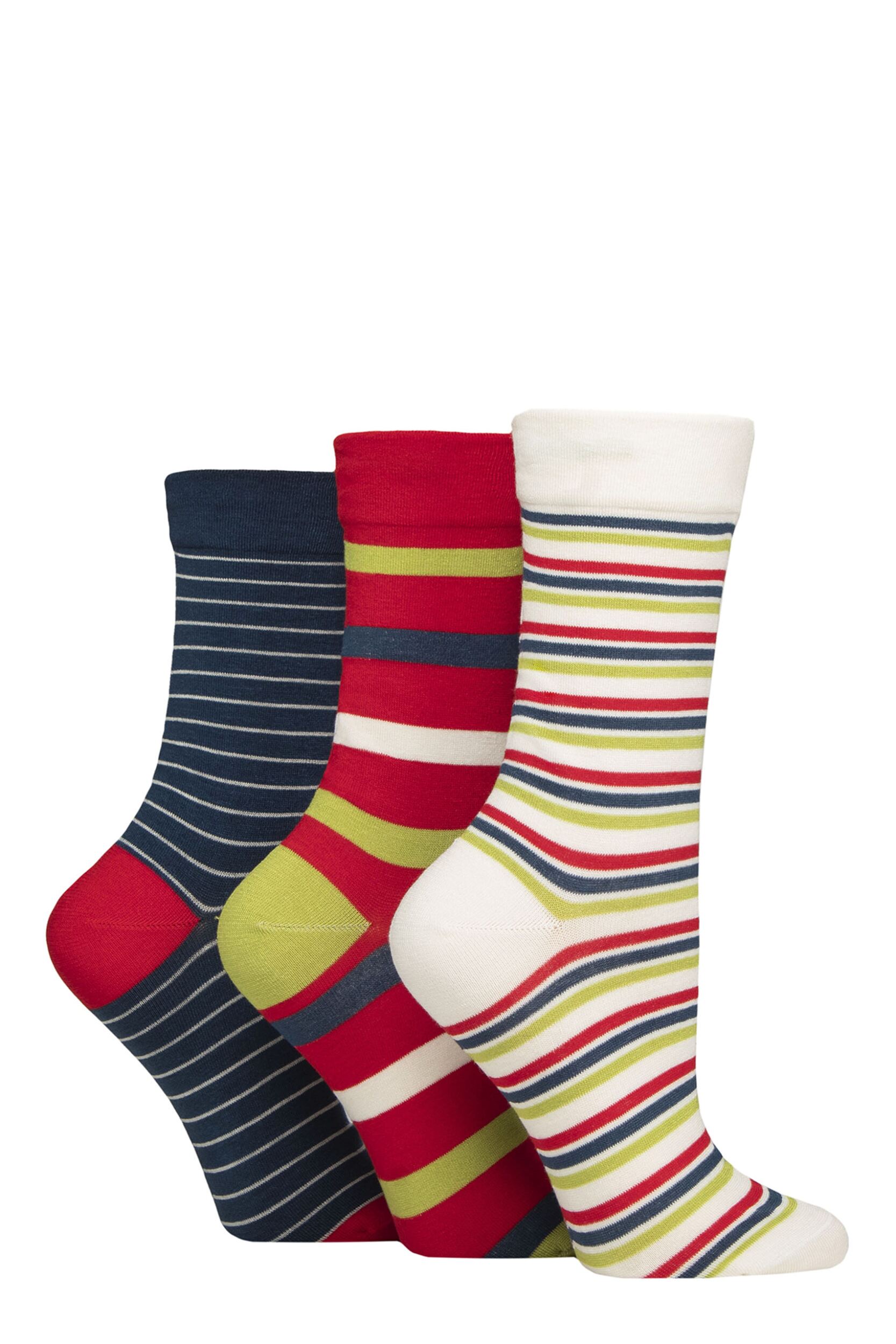 Image of Women's 3 Pair SOCKSHOP Gentle Bamboo Socks with Smooth Toe Seams in Plains and Stripes Nautical 4-8