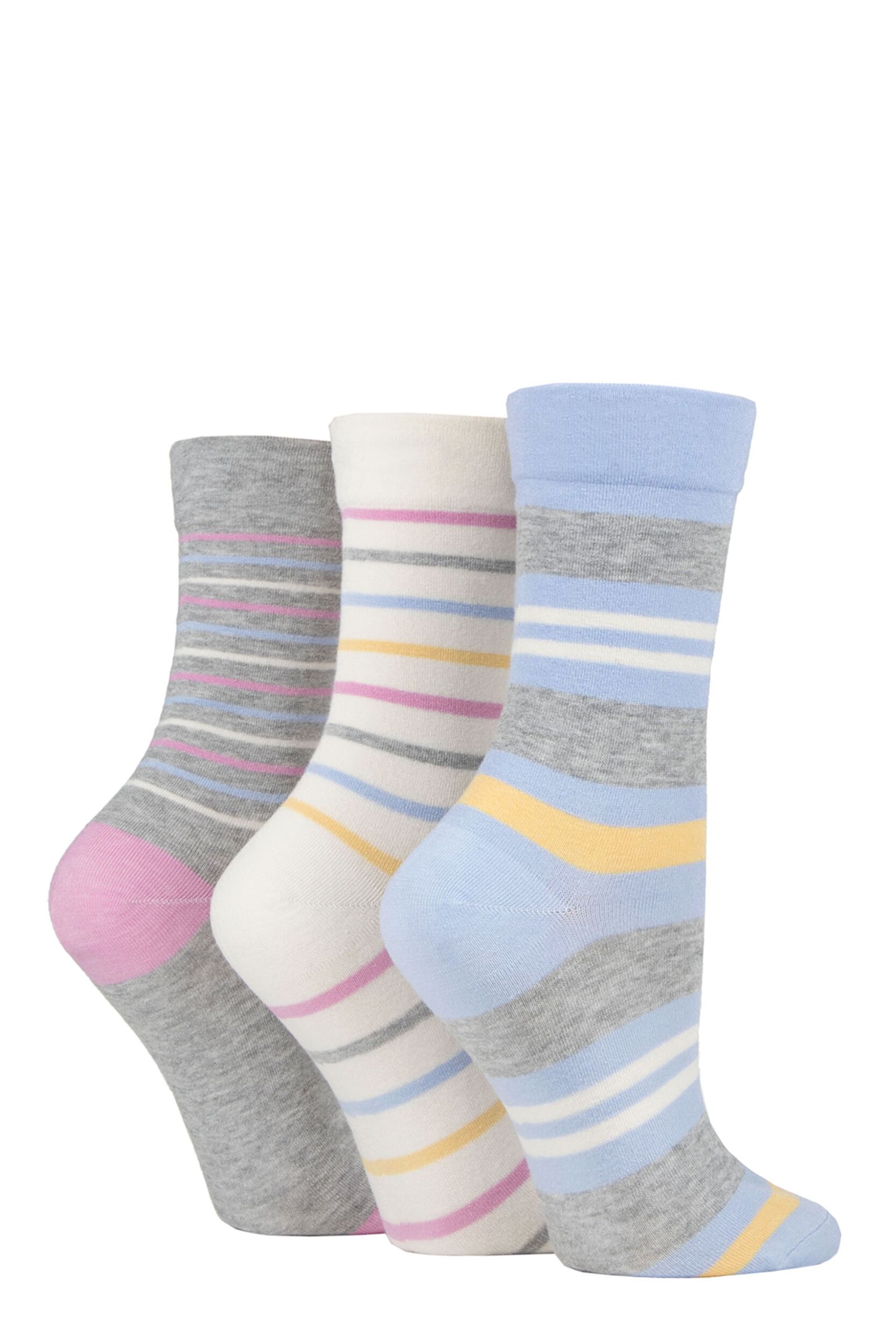 Women's 3 Pair SOCKSHOP Gentle Bamboo Socks with Smooth Toe Seams in Plains and Stripes Pastel Stripe 4-8