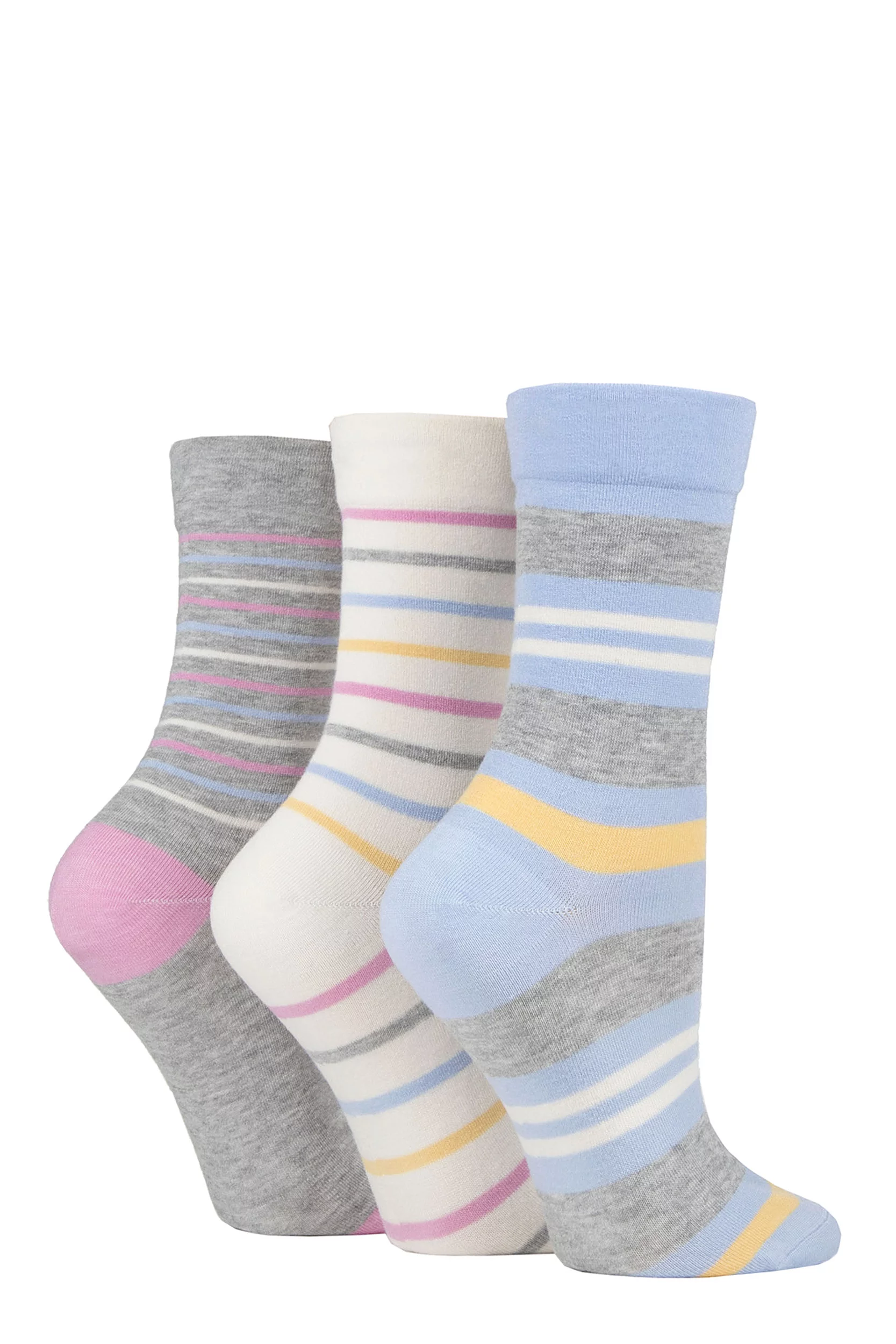 Women's 3 Pair SOCKSHOP Gentle Bamboo Socks with Smooth Toe Seams in Plains and Stripes Pastel Stripe 4