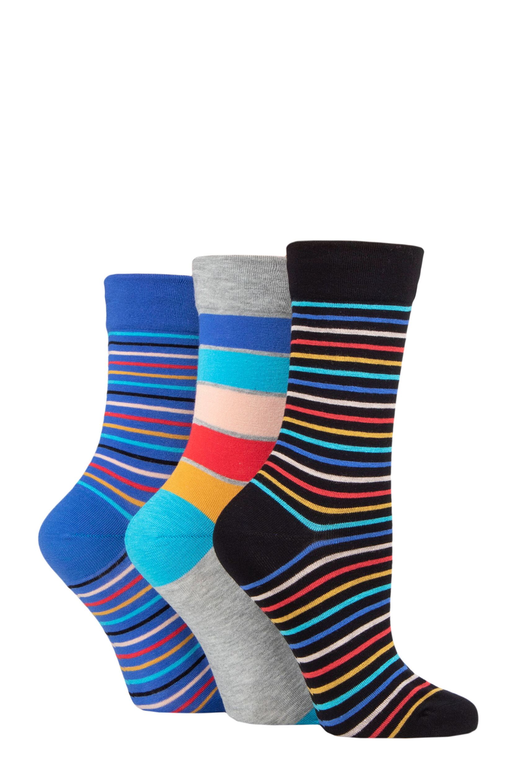 Image of Women's 3 Pair SOCKSHOP Gentle Bamboo Socks with Smooth Toe Seams in Plains and Stripes Beach Hut 4-8