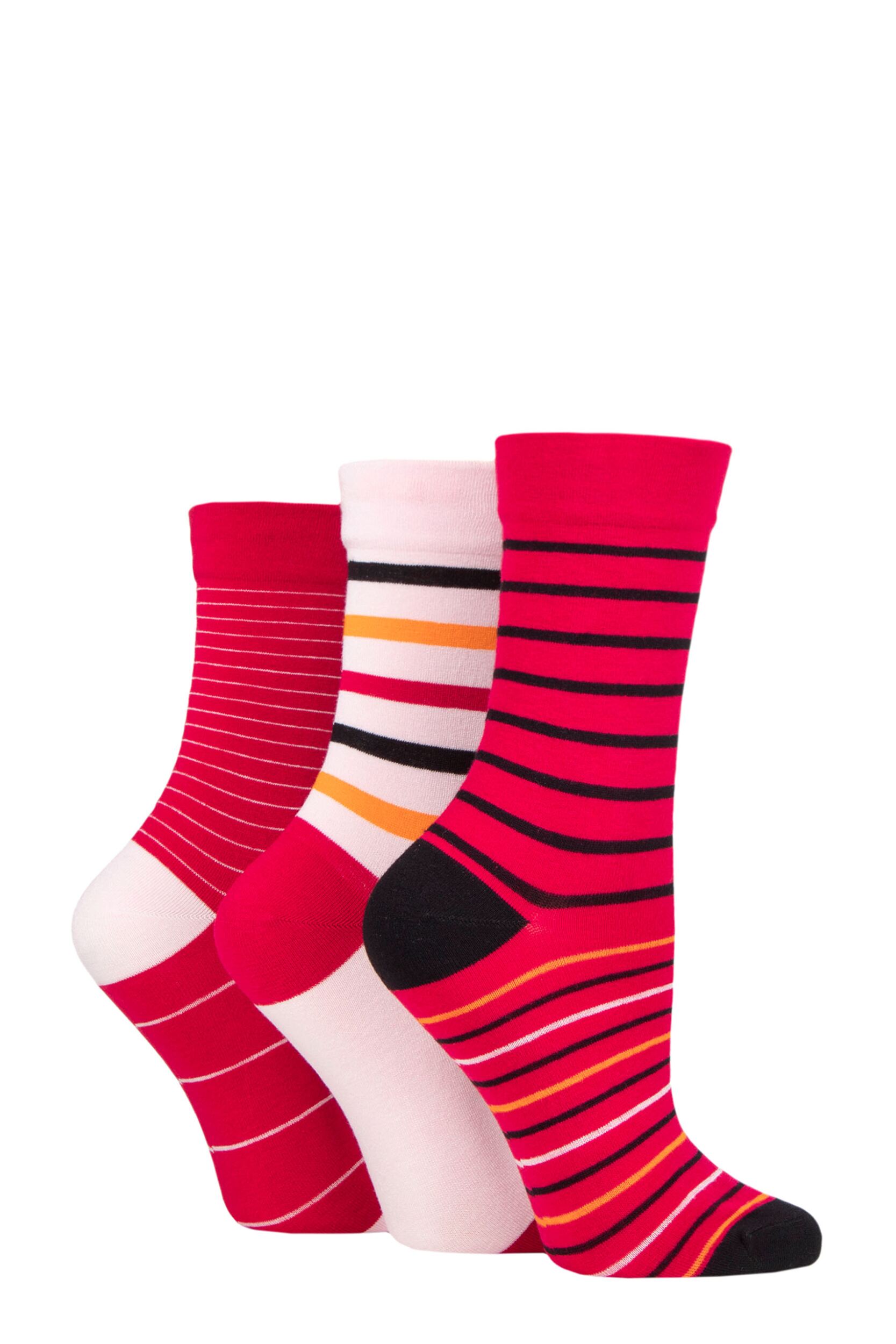 Women's 3 Pair SOCKSHOP Gentle Bamboo Socks with Smooth Toe Seams in Plains and Stripes Tropical 4-8